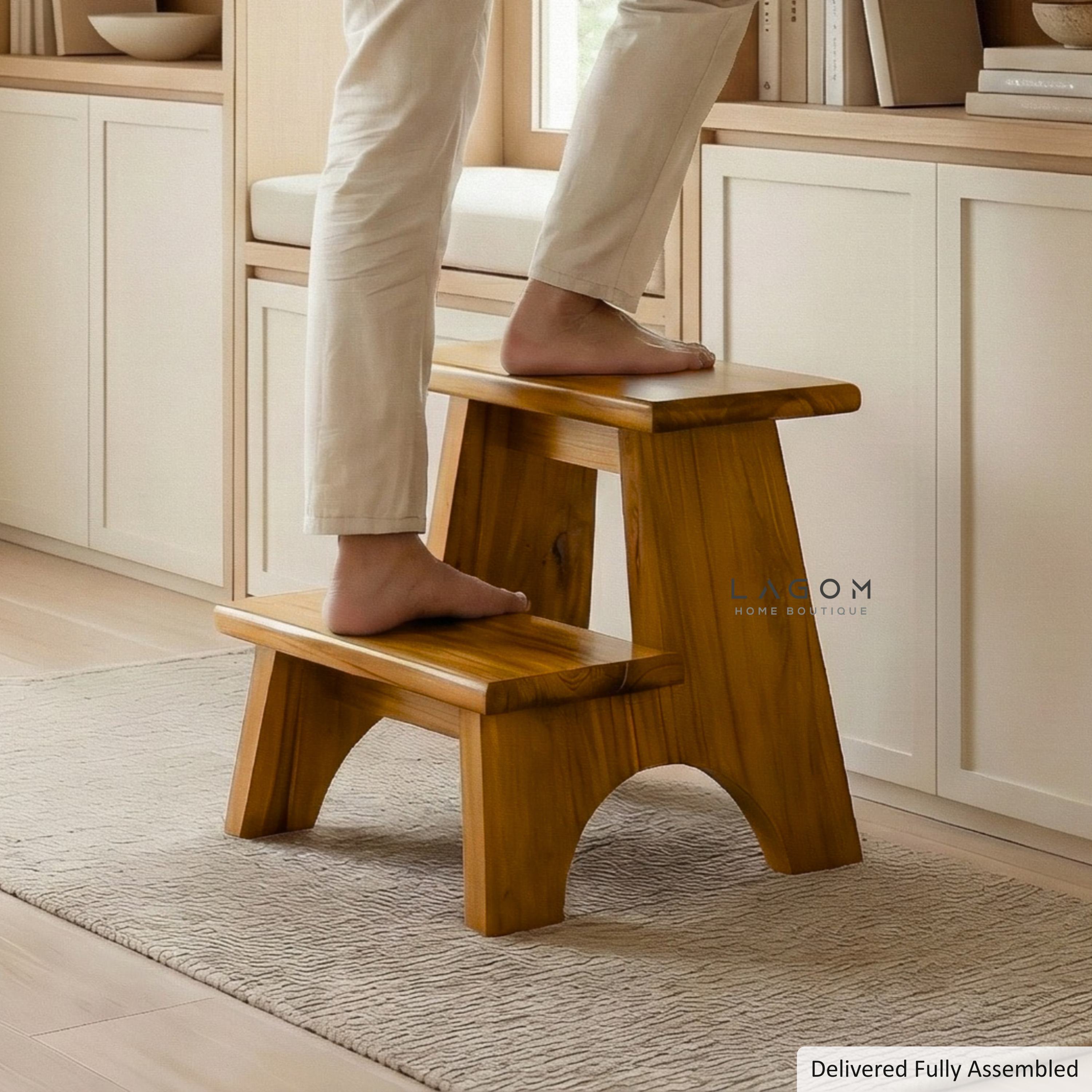 Teak Wood 2-Step Stool