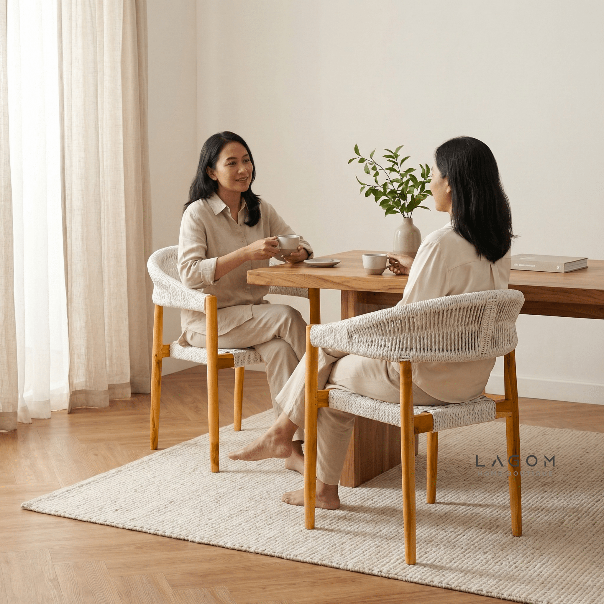 Accent Chair in Teak & Handwoven Raffia Rope - Chair - Lagom Home Boutique
