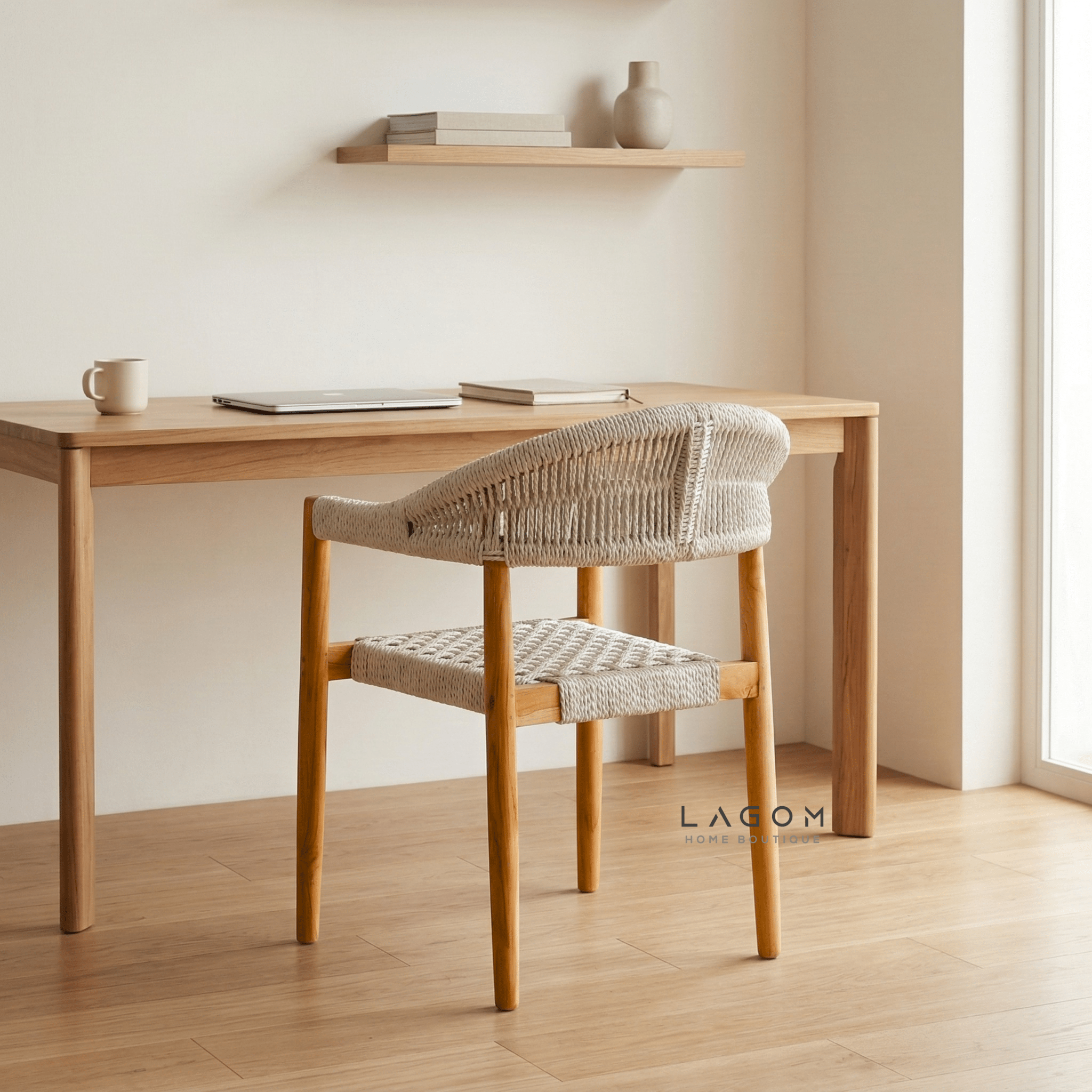 Accent Chair in Teak & Handwoven Raffia Rope - Chair - Lagom Home Boutique
