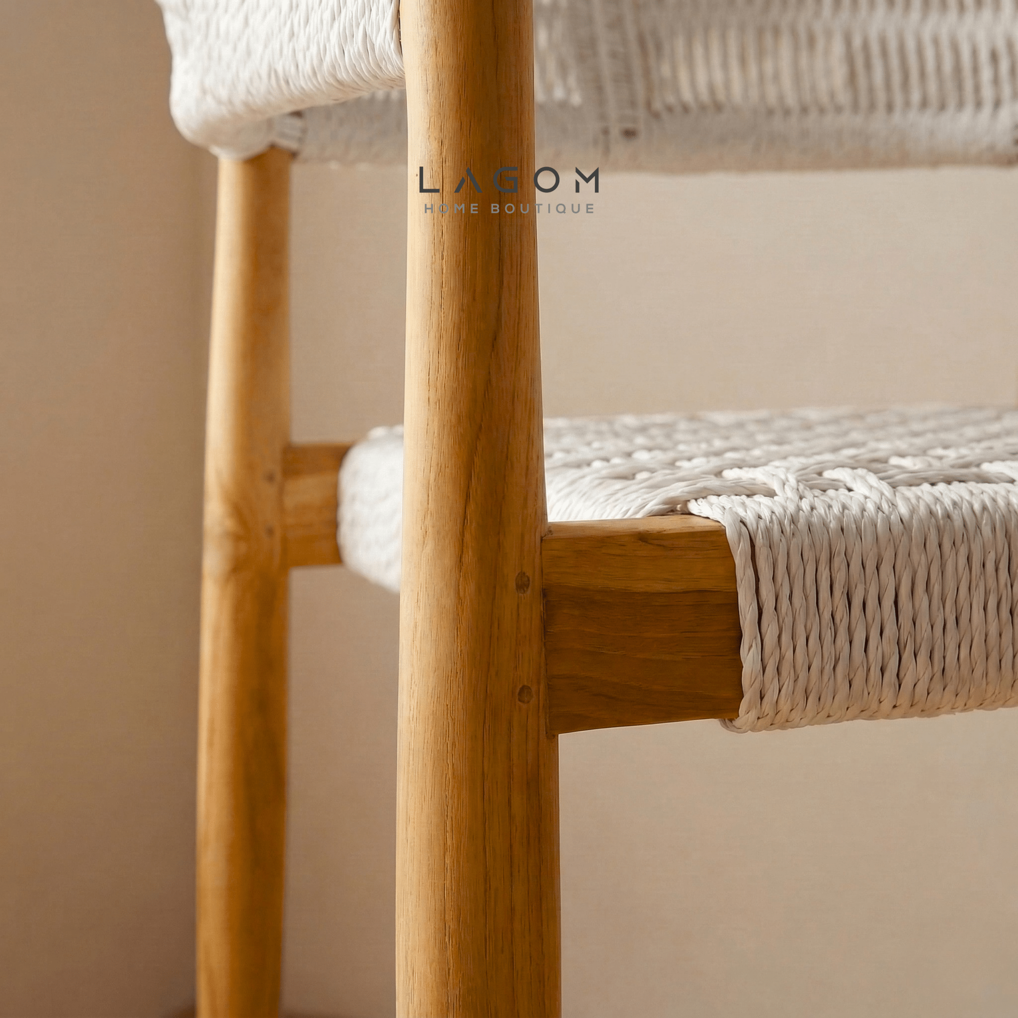Accent Chair in Teak & Handwoven Raffia Rope - Chair - Lagom Home Boutique