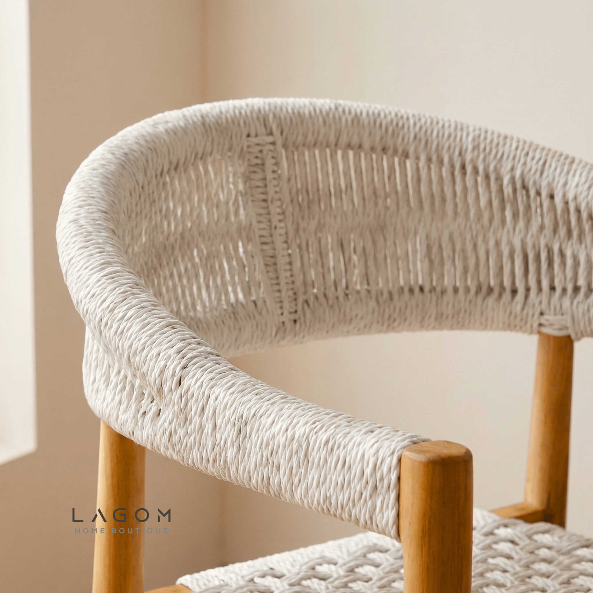 Accent Chair in Teak & Handwoven Raffia Rope - Chair - Lagom Home Boutique
