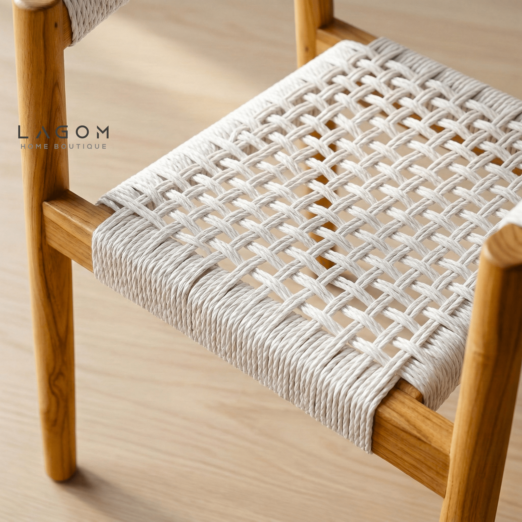 Accent Chair in Teak & Handwoven Raffia Rope - Chair - Lagom Home Boutique