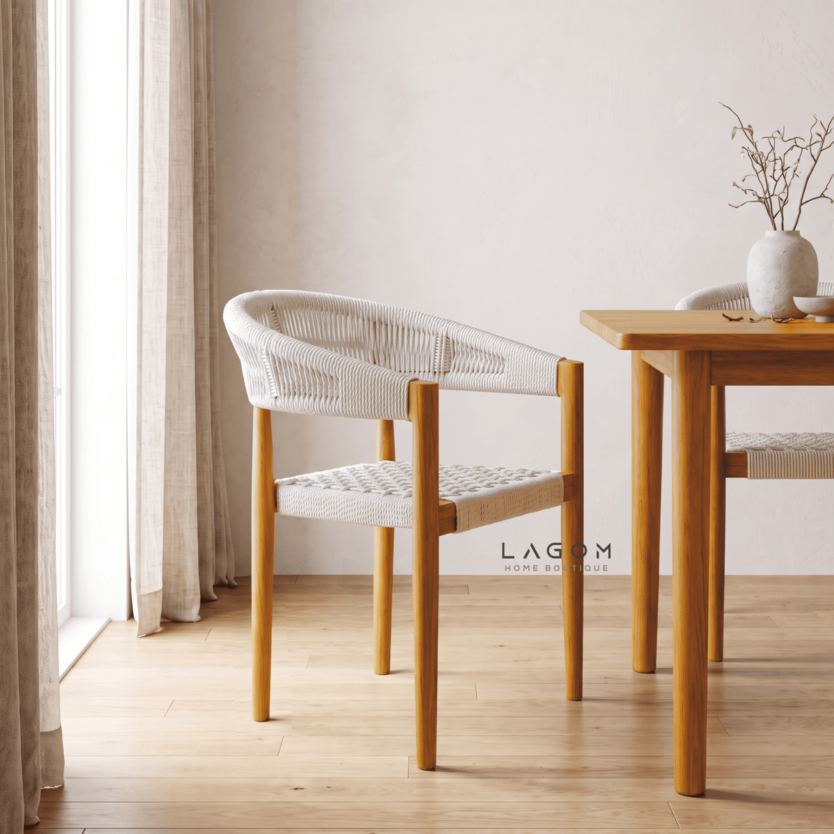 Accent Chair in Teak & Woven Synthetic Cord-Chair-Lagom Home Boutique