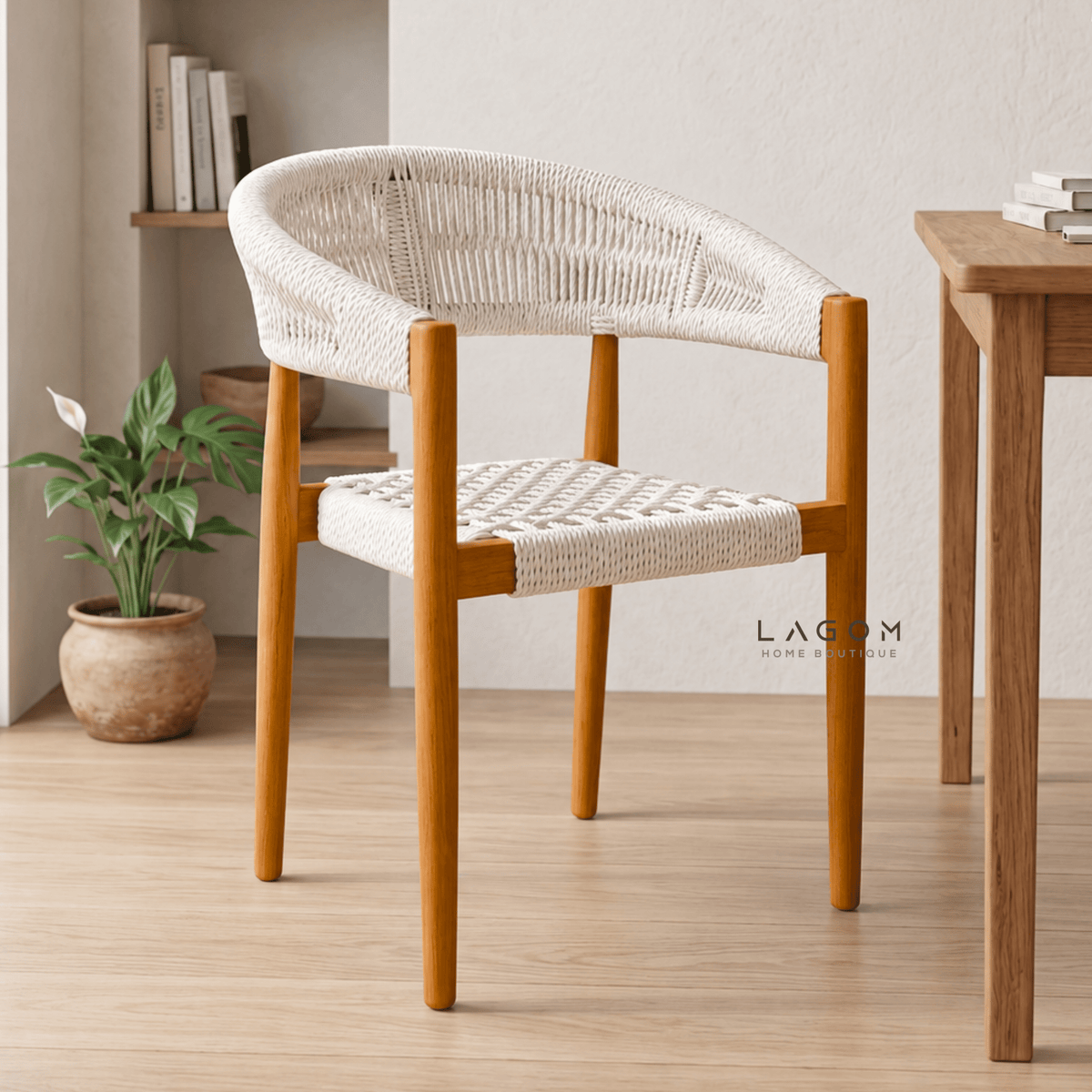 Accent Chair in Teak & Woven Synthetic Cord-Chair-Lagom Home Boutique