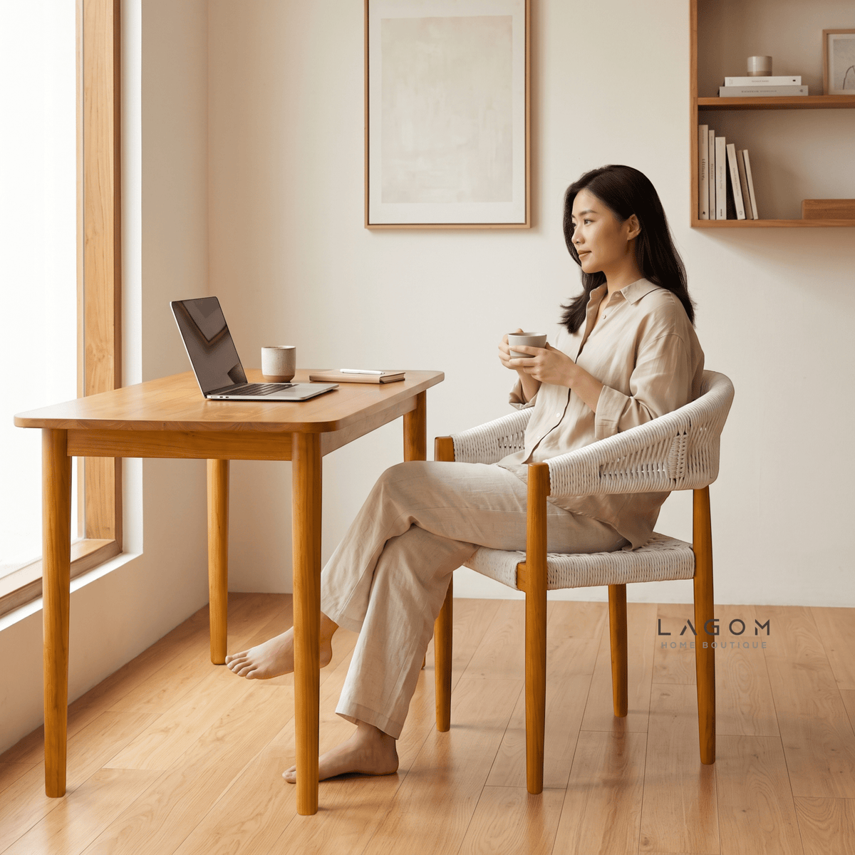 Accent Chair in Teak & Woven Synthetic Cord-Chair-Lagom Home Boutique