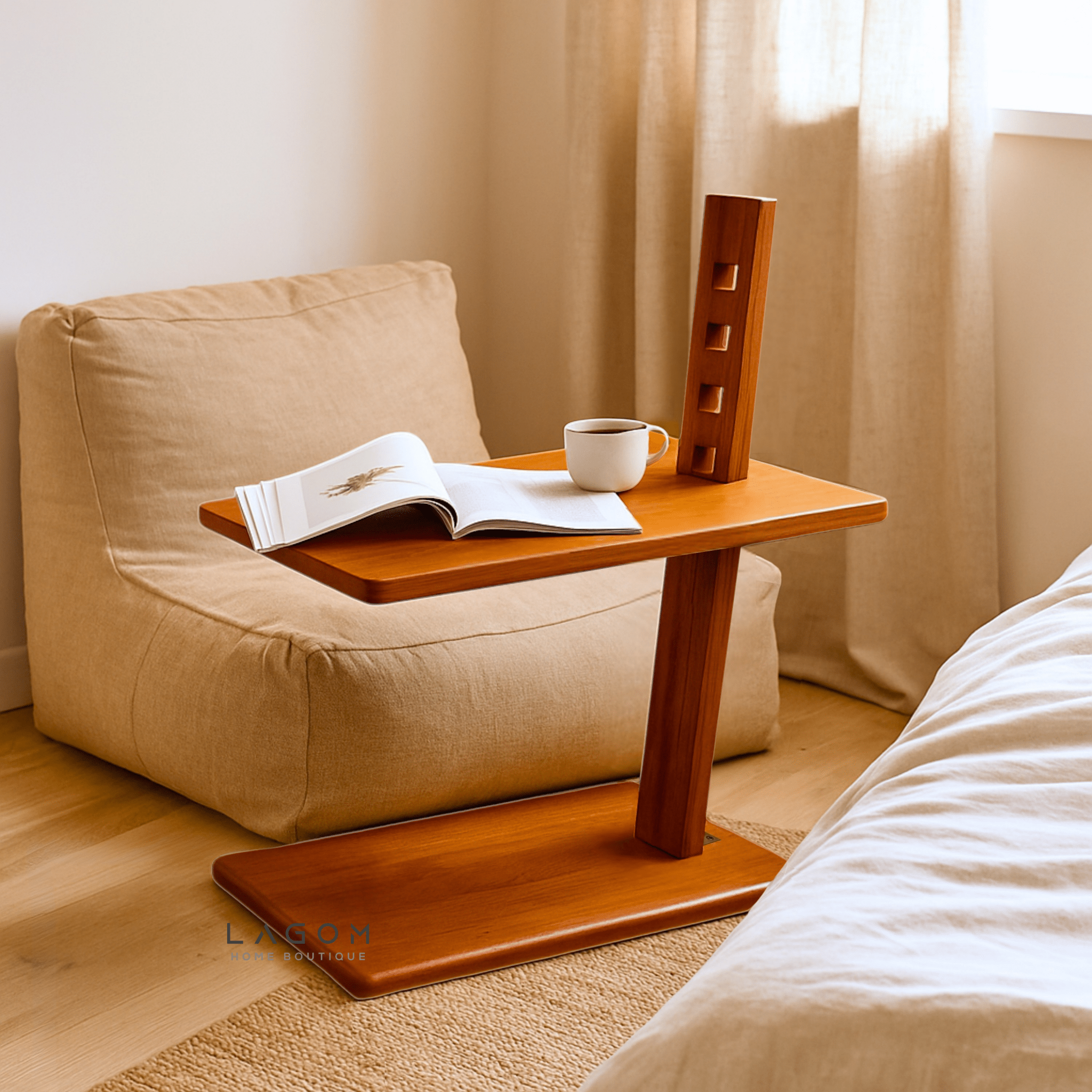 Adjustable Height Teak Side Table - Side Table - Lagom Home Boutique