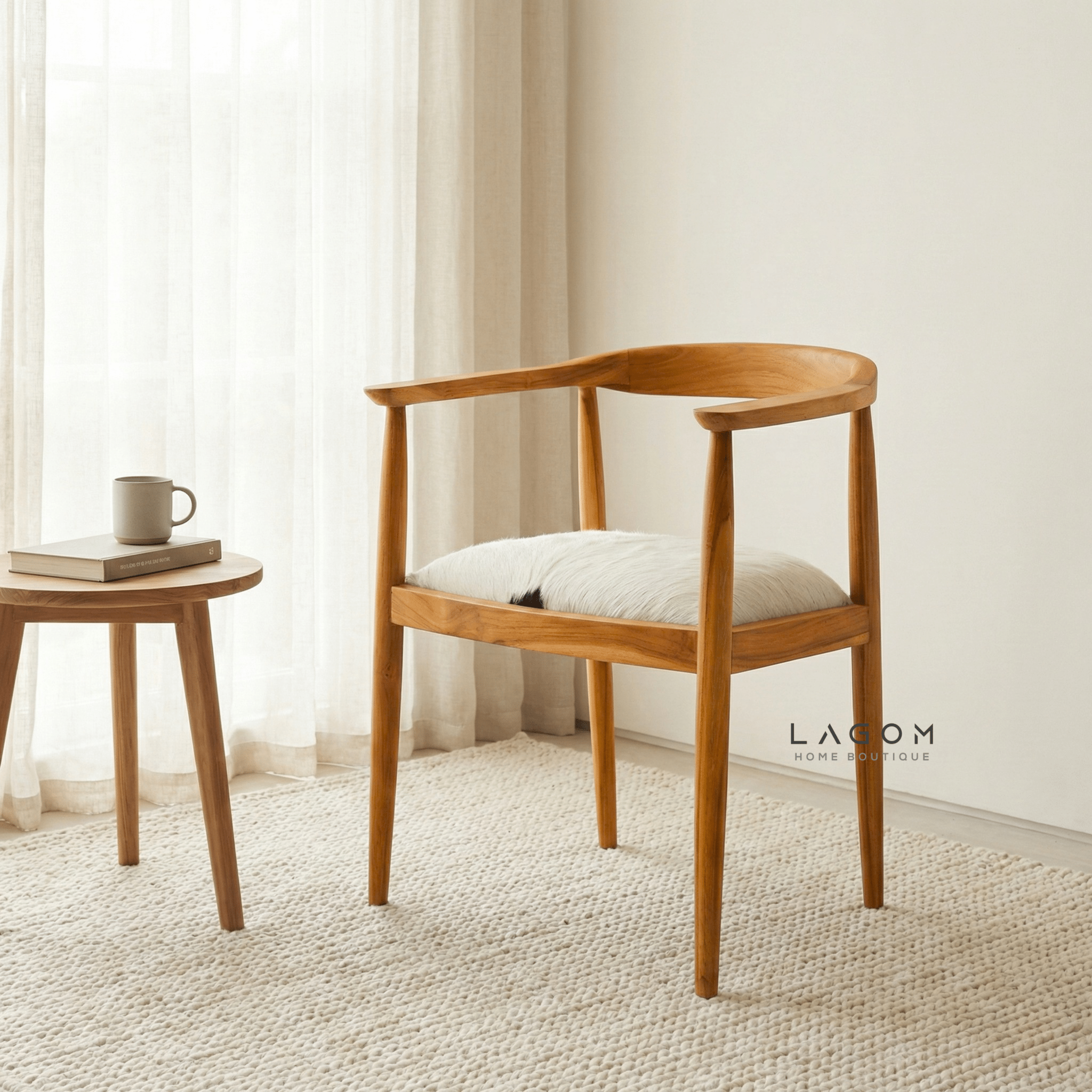 Artisan Accent Chair in Solid Teak & Natural Goat Hide - Chair - Lagom Home Boutique