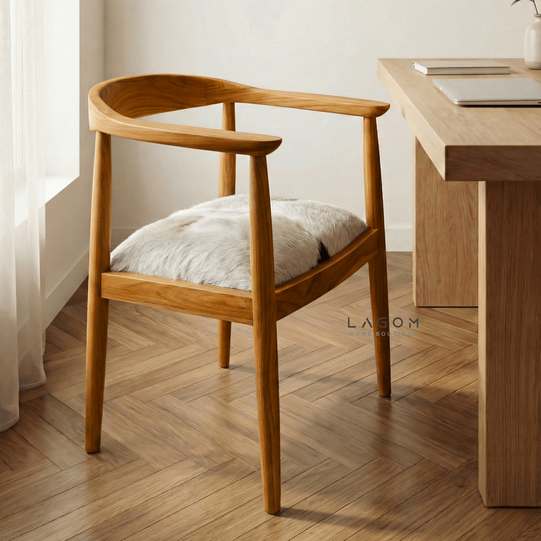 Artisan Accent Chair in Solid Teak & Natural Goat Hide - Chair - Lagom Home Boutique