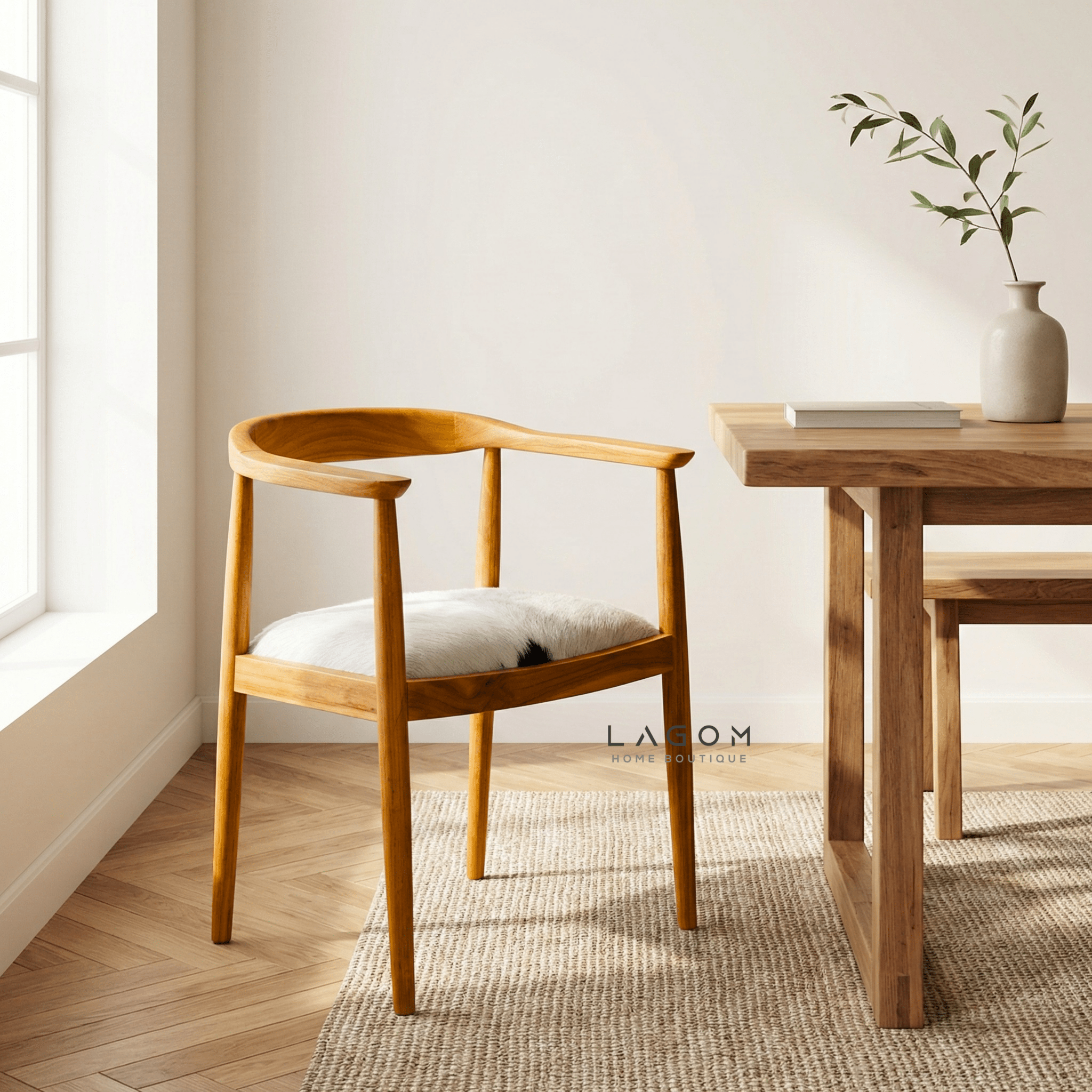 Artisan Accent Chair in Solid Teak & Natural Goat Hide - Chair - Lagom Home Boutique