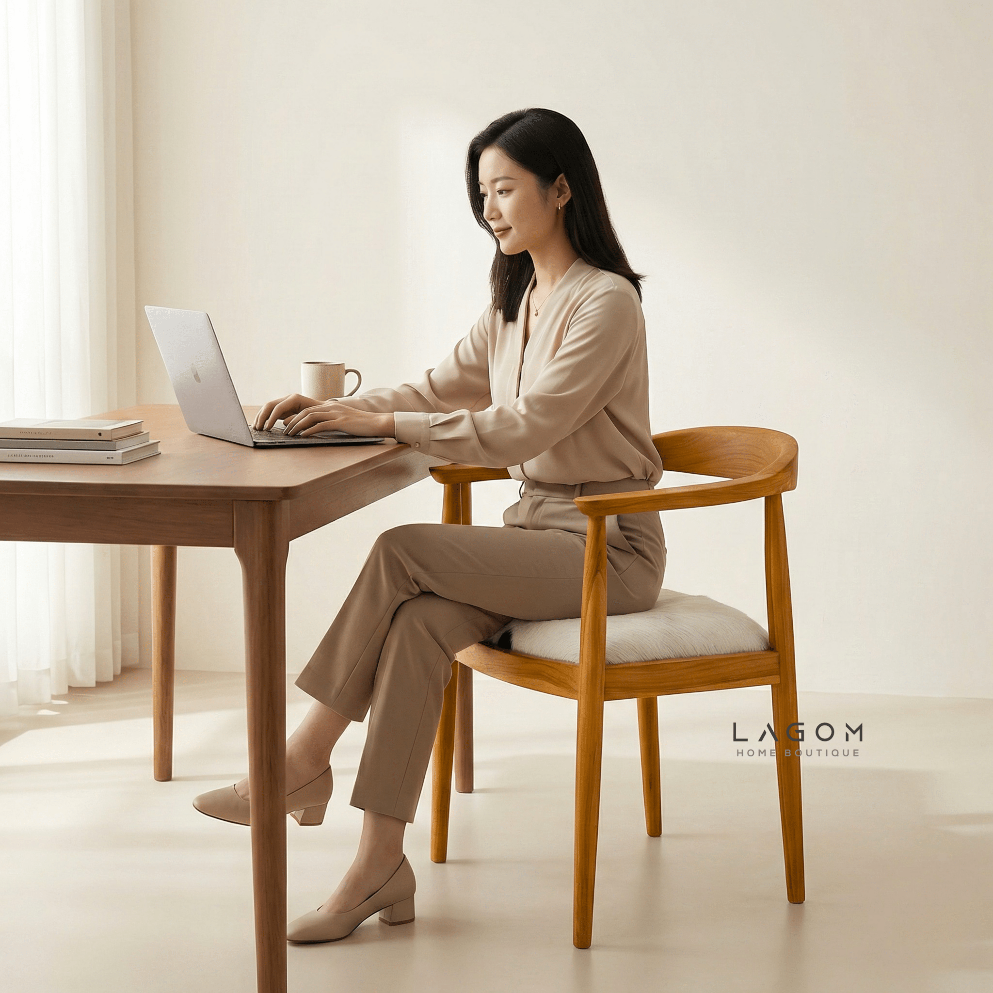 Artisan Accent Chair in Solid Teak & Natural Goat Hide - Chair - Lagom Home Boutique
