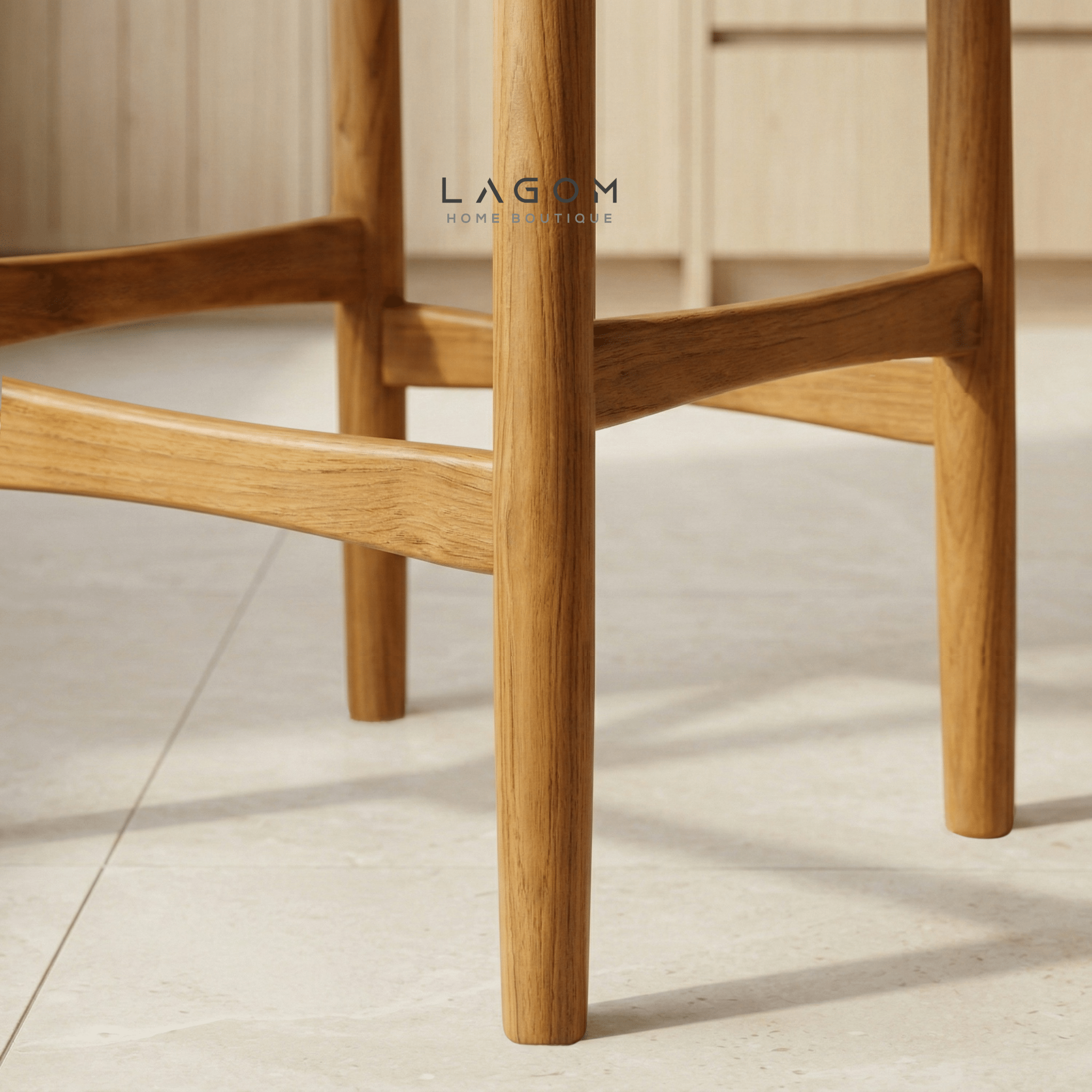 Artisan Bar Stool in Solid Teak & Handwoven Paper Loom - Bar Stool - Lagom Home Boutique