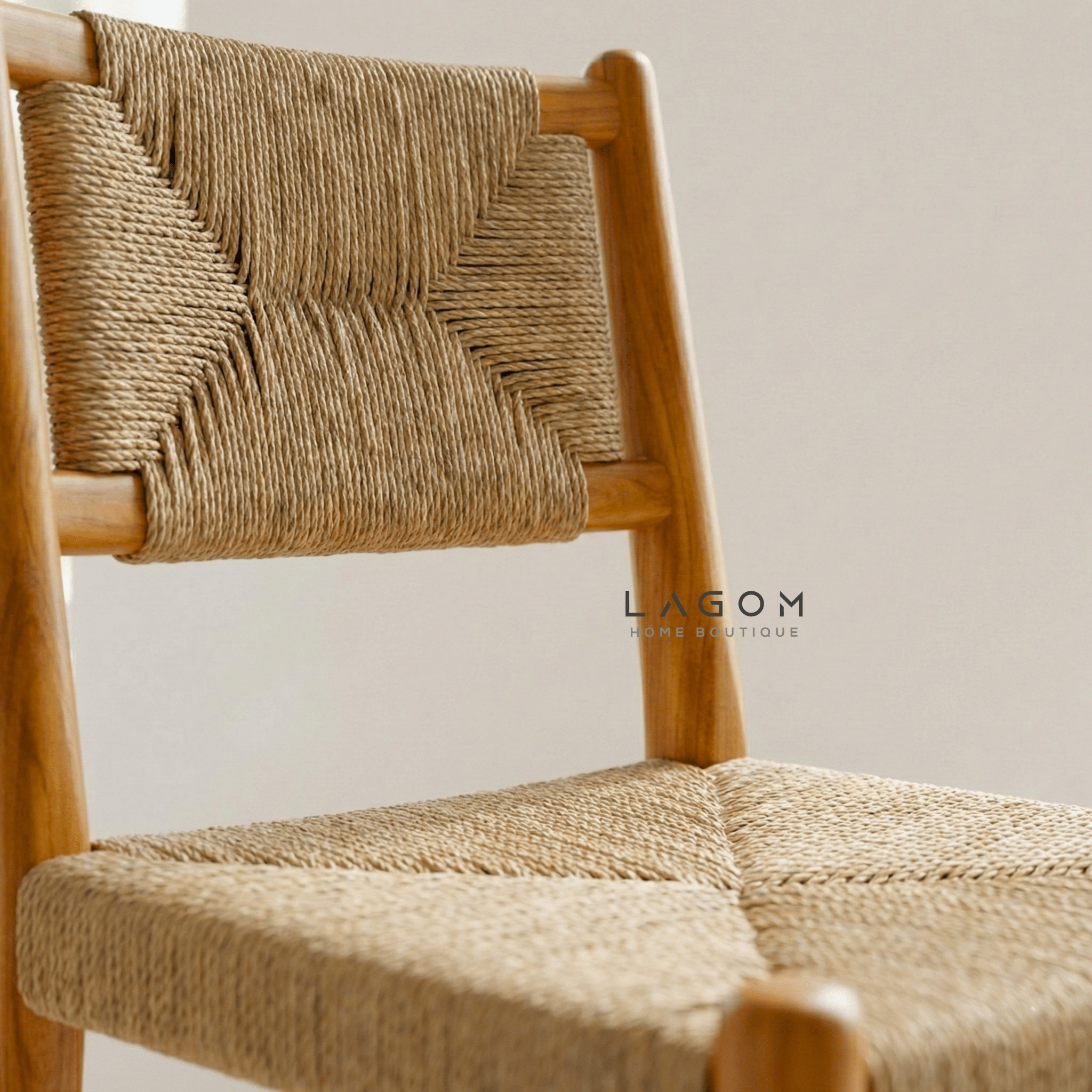 Artisan Bar Stool in Solid Teak & Handwoven Paper Loom - Bar Stool - Lagom Home Boutique