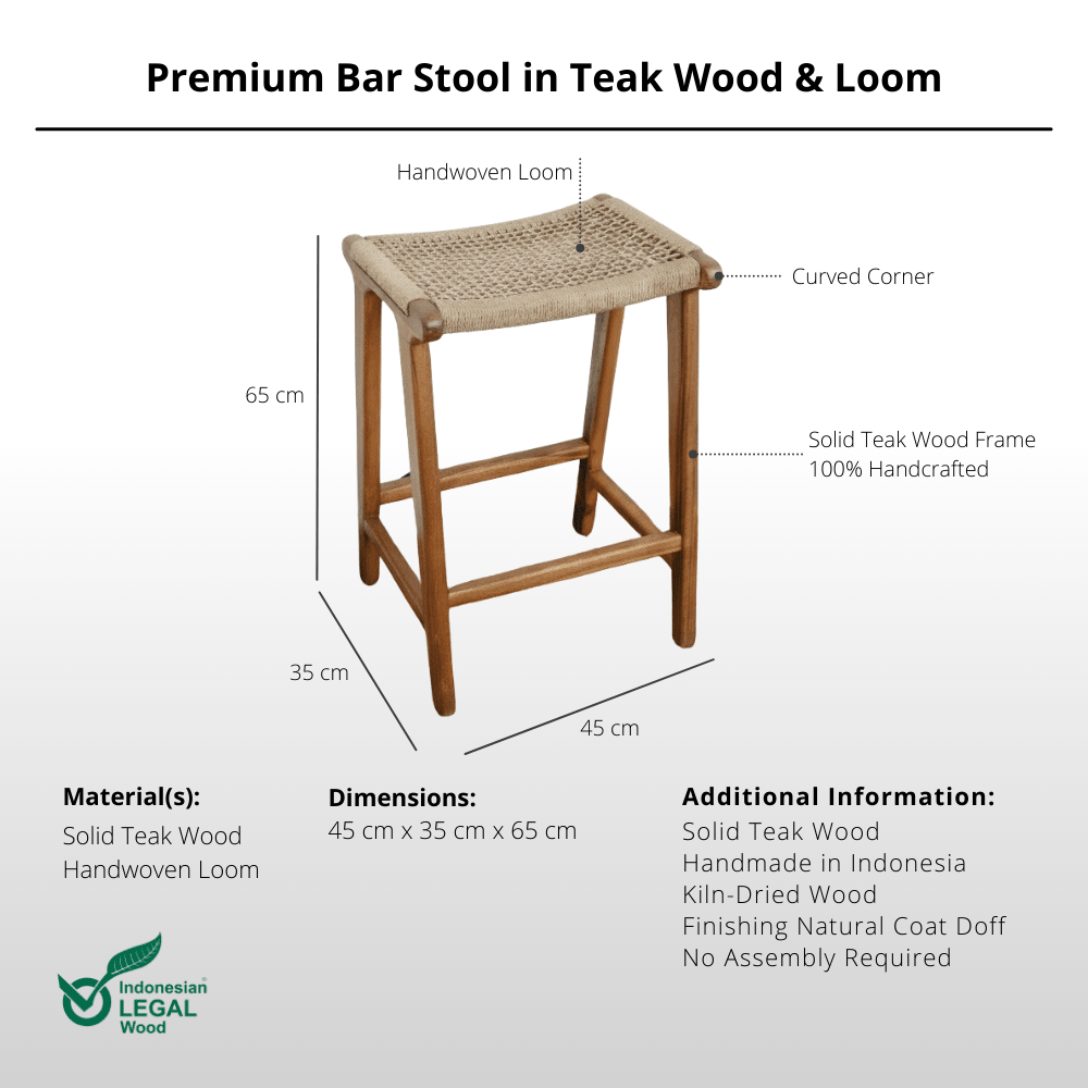 Bar Stool in Teak Wood & Loom - Bar Stool - Lagom Home Boutique
