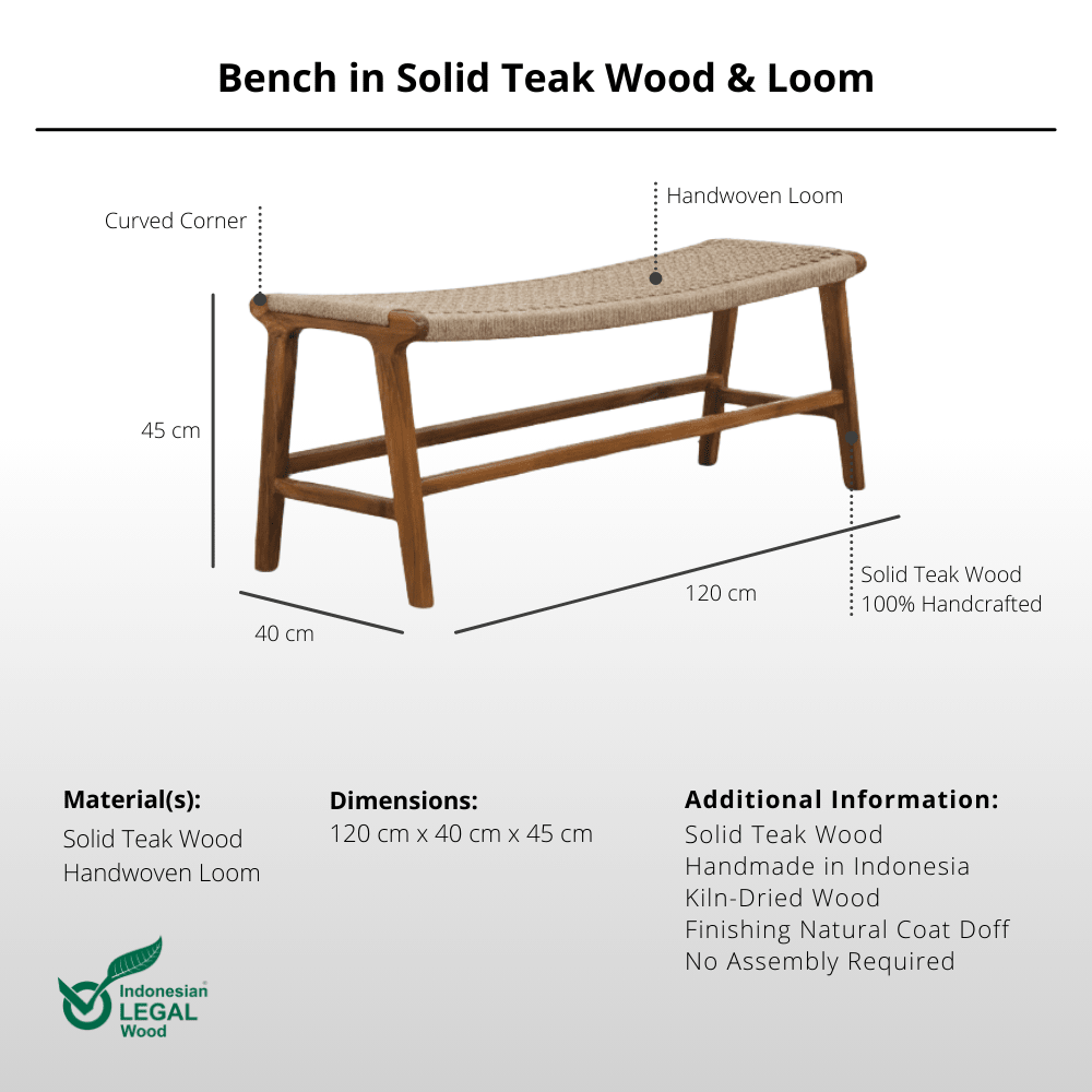 Bench in Teak Wood & Loom - Bench - Lagom Home Boutique