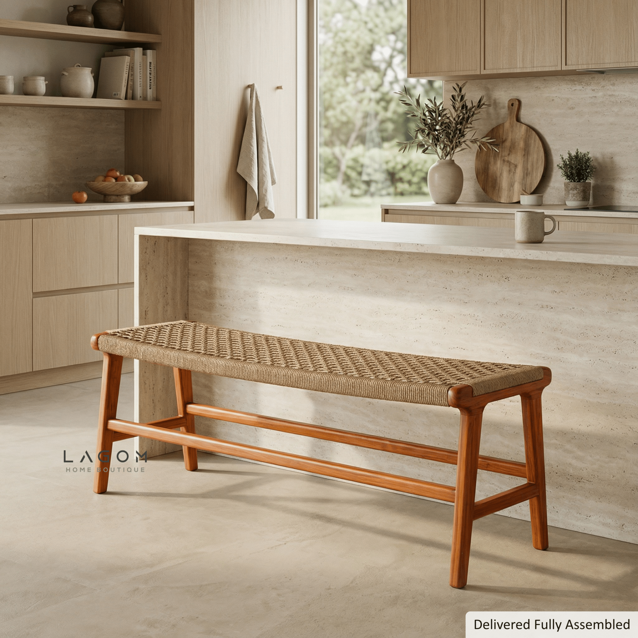 Bench in Teak Wood & Loom - Bench - Lagom Home Boutique