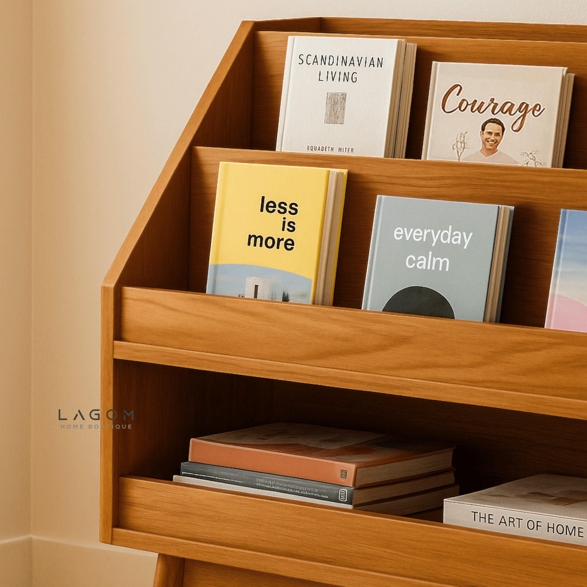 Book Display Shelf in Solid Teak Wood - Bookshelves - Lagom Home Boutique
