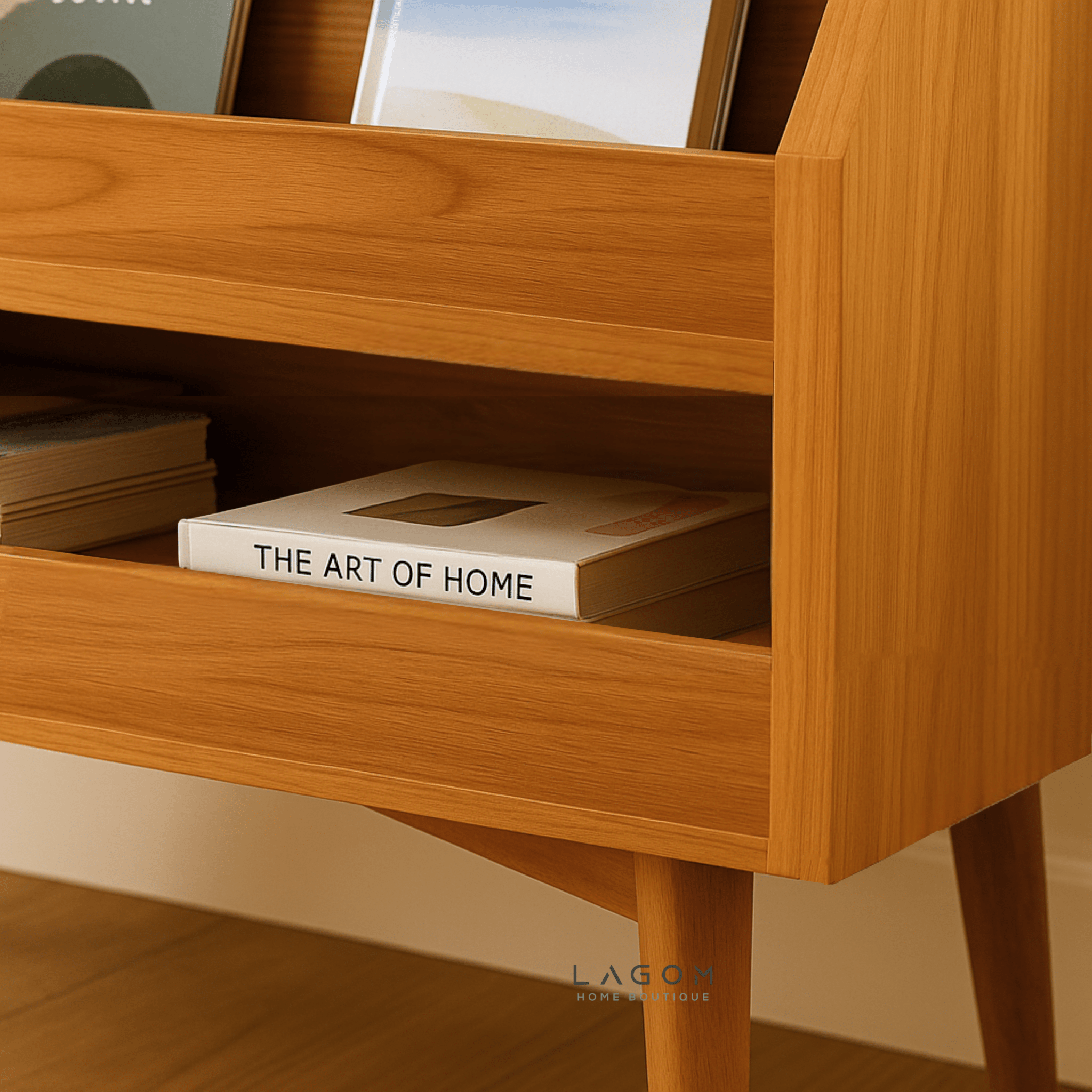 Book Display Shelf in Solid Teak Wood - Bookshelves - Lagom Home Boutique