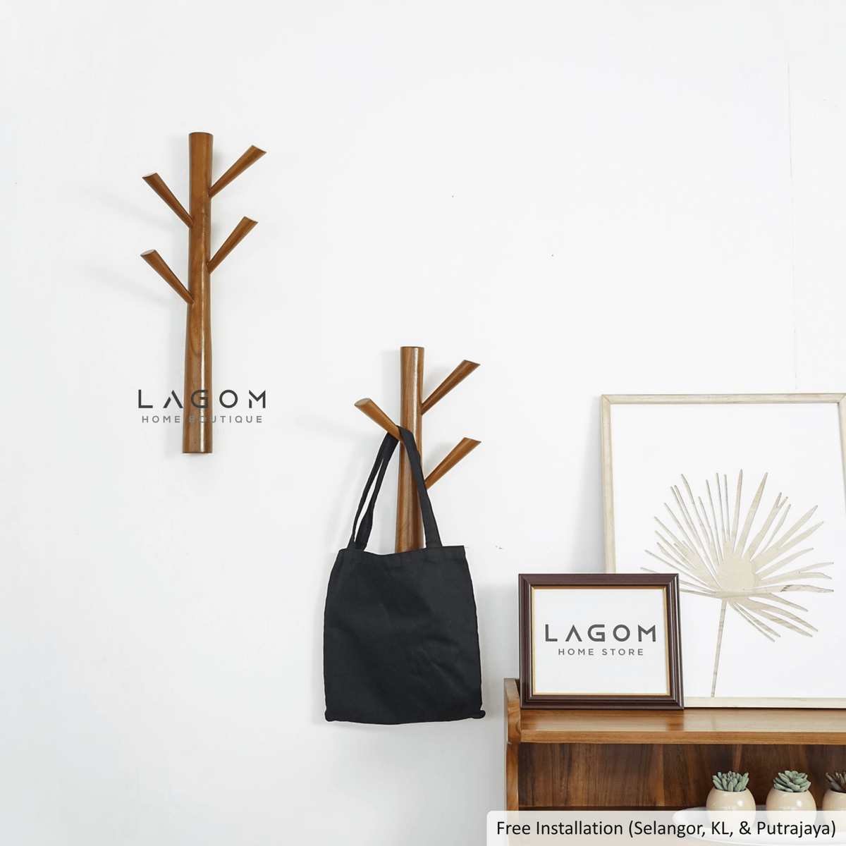 Branch-Shaped Teak Wall Hanger Set-Wall Coat Hanger-Lagom Home Boutique