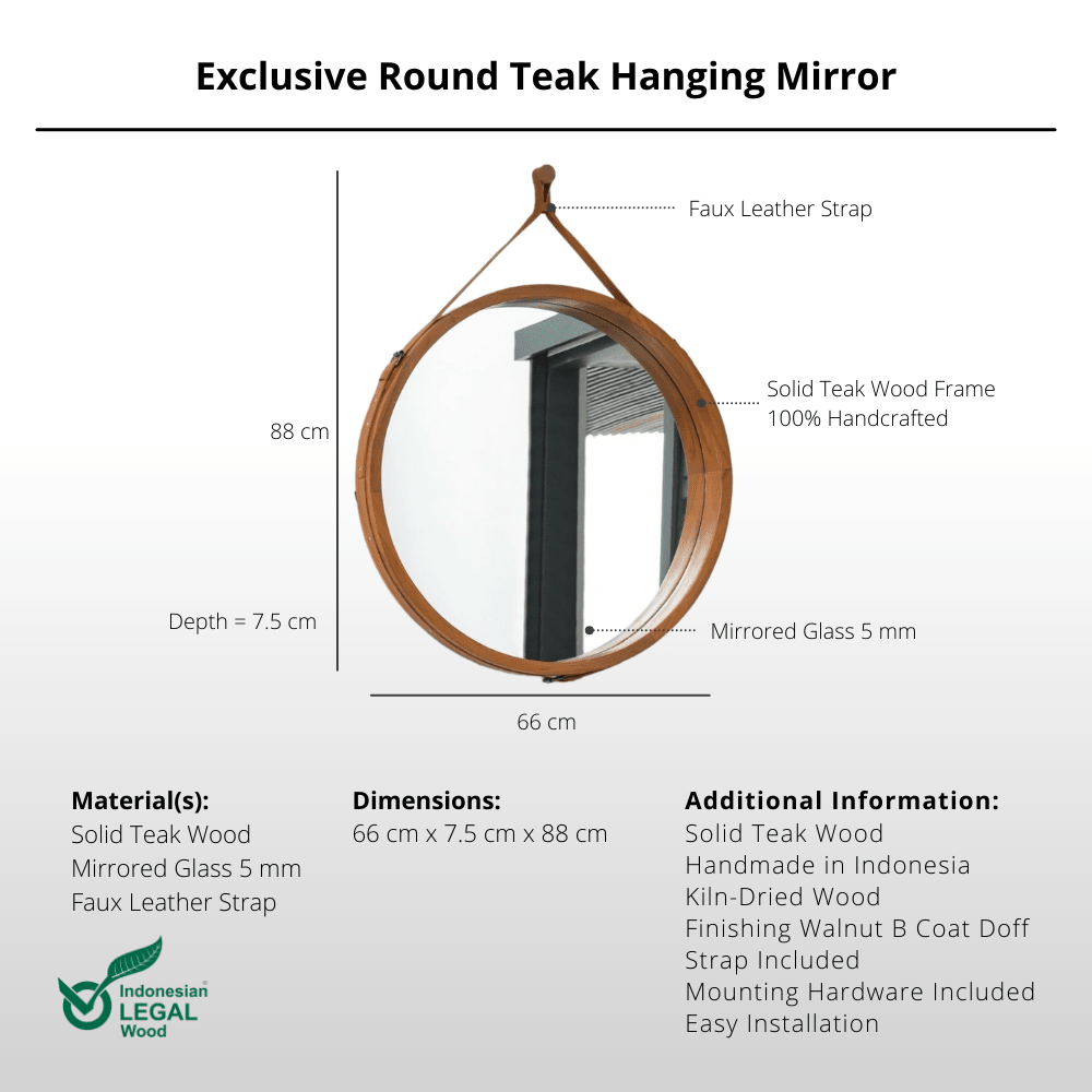 Exclusive Round Teak Hanging Mirror - Mirror - Lagom Home Boutique