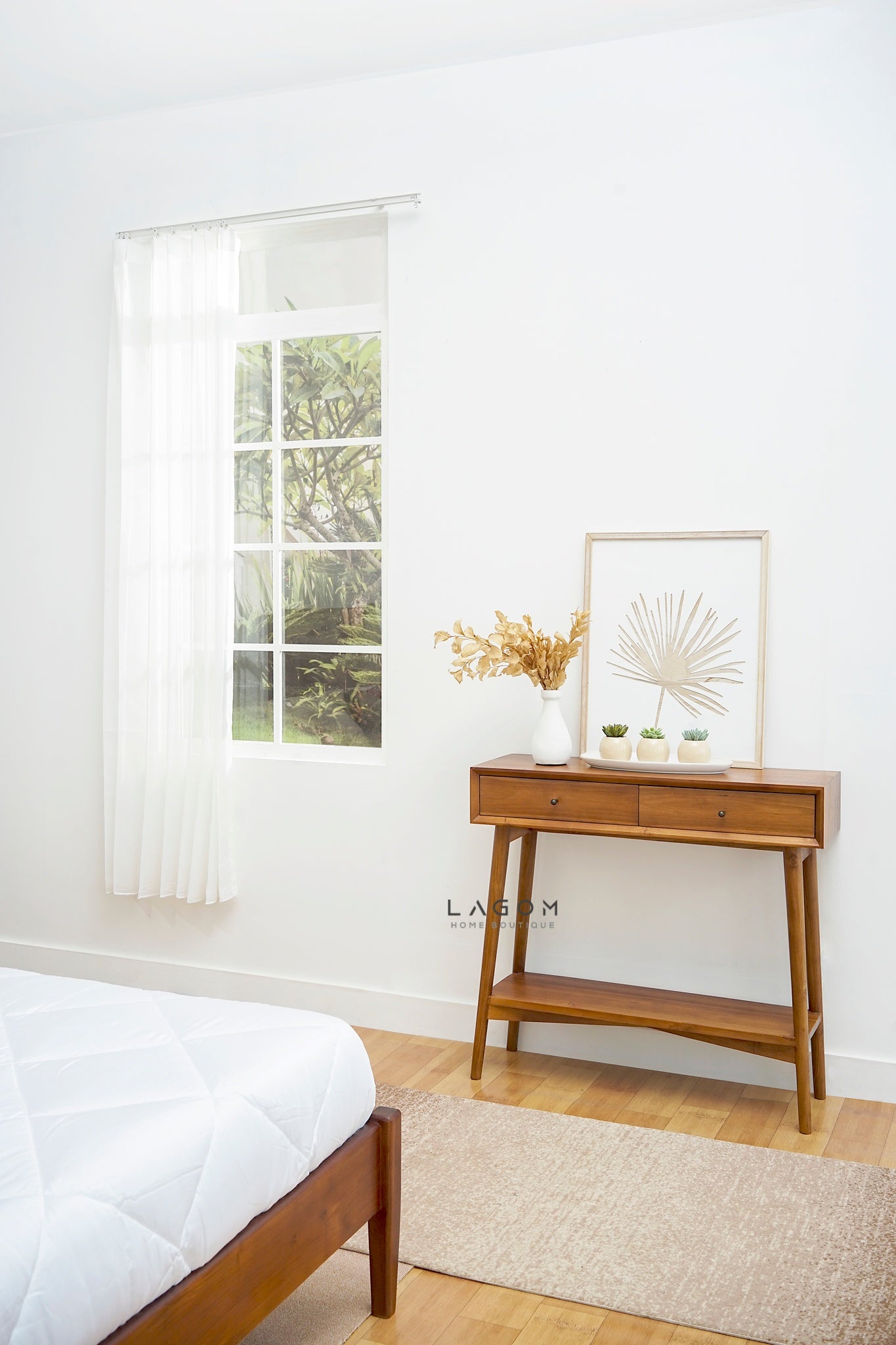 Exclusive Teak Wood Console Table with Drawers and Shelf - Console Table - Lagom Home Boutique