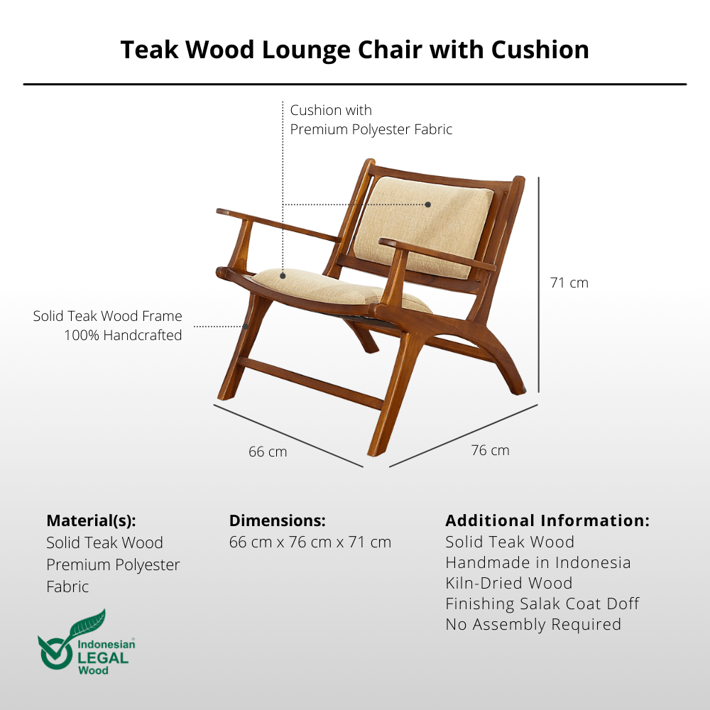 Exclusive Teak Wood Lounge Chair with Cushion - Chair - Lagom Home Boutique