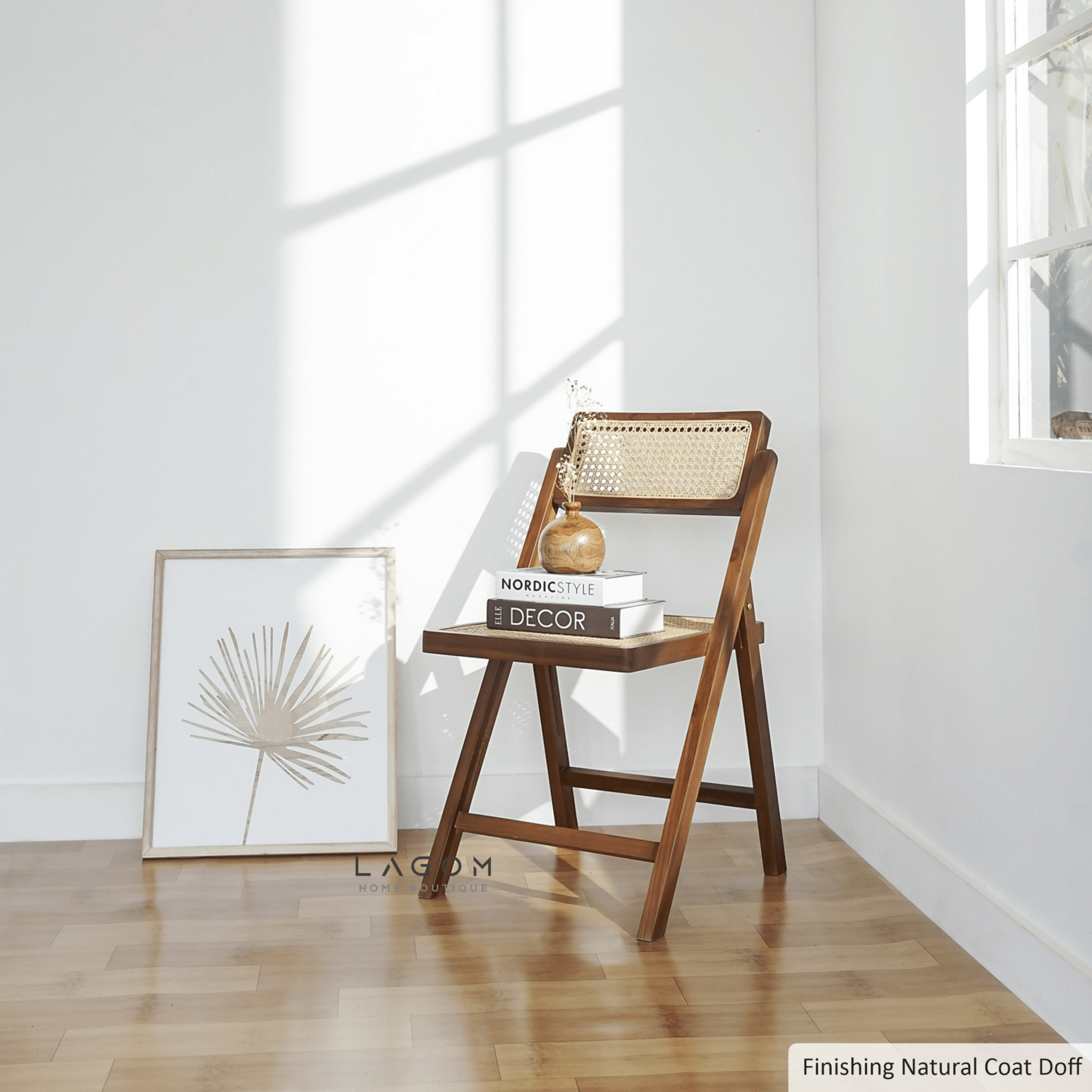 Foldable Chair in Teak & Rattan - Chair - Lagom Home Boutique