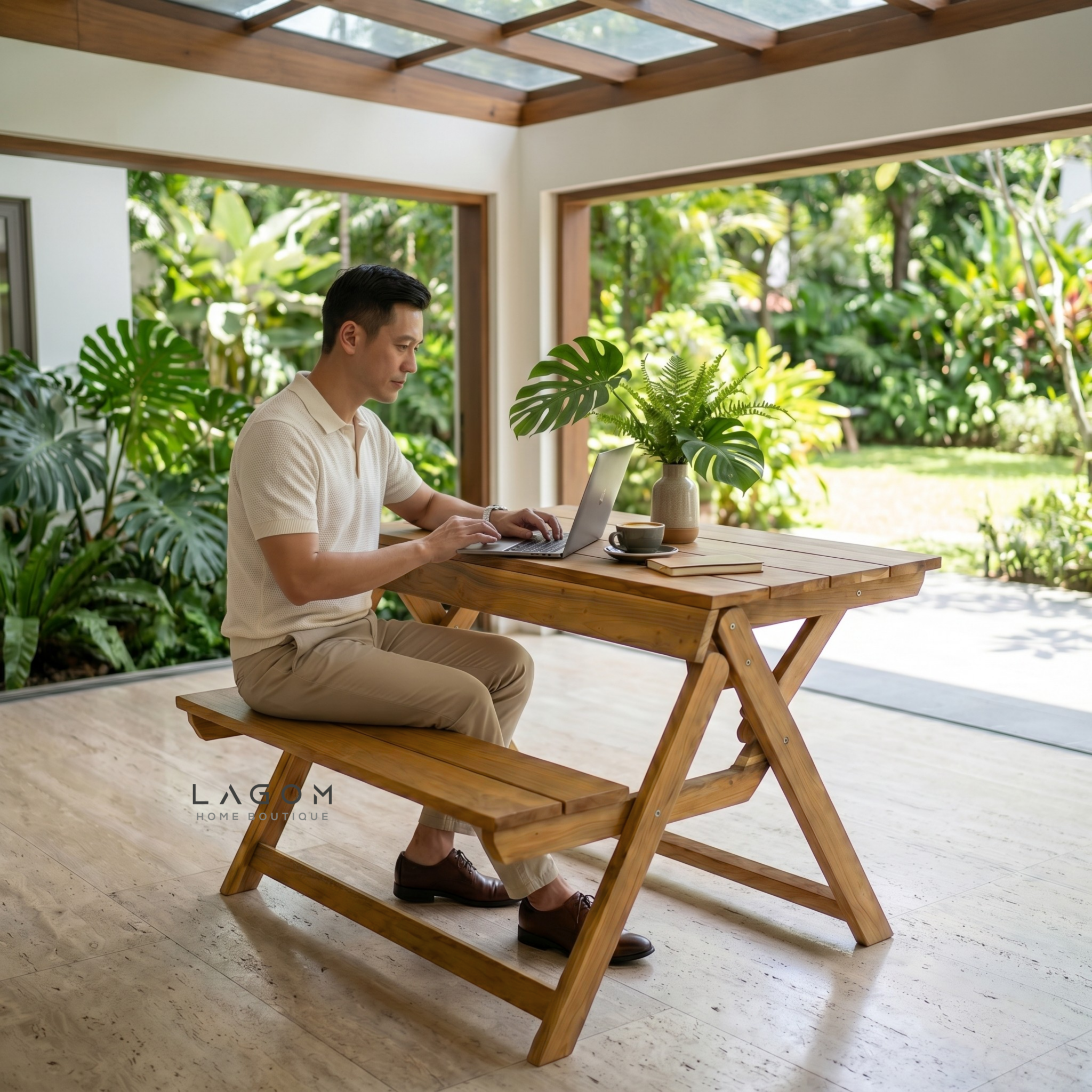 Foldable Outdoor Table with Built-In Bench — Quality Reclaimed Teak Wood-Outdoor Table-Lagom Home Boutique