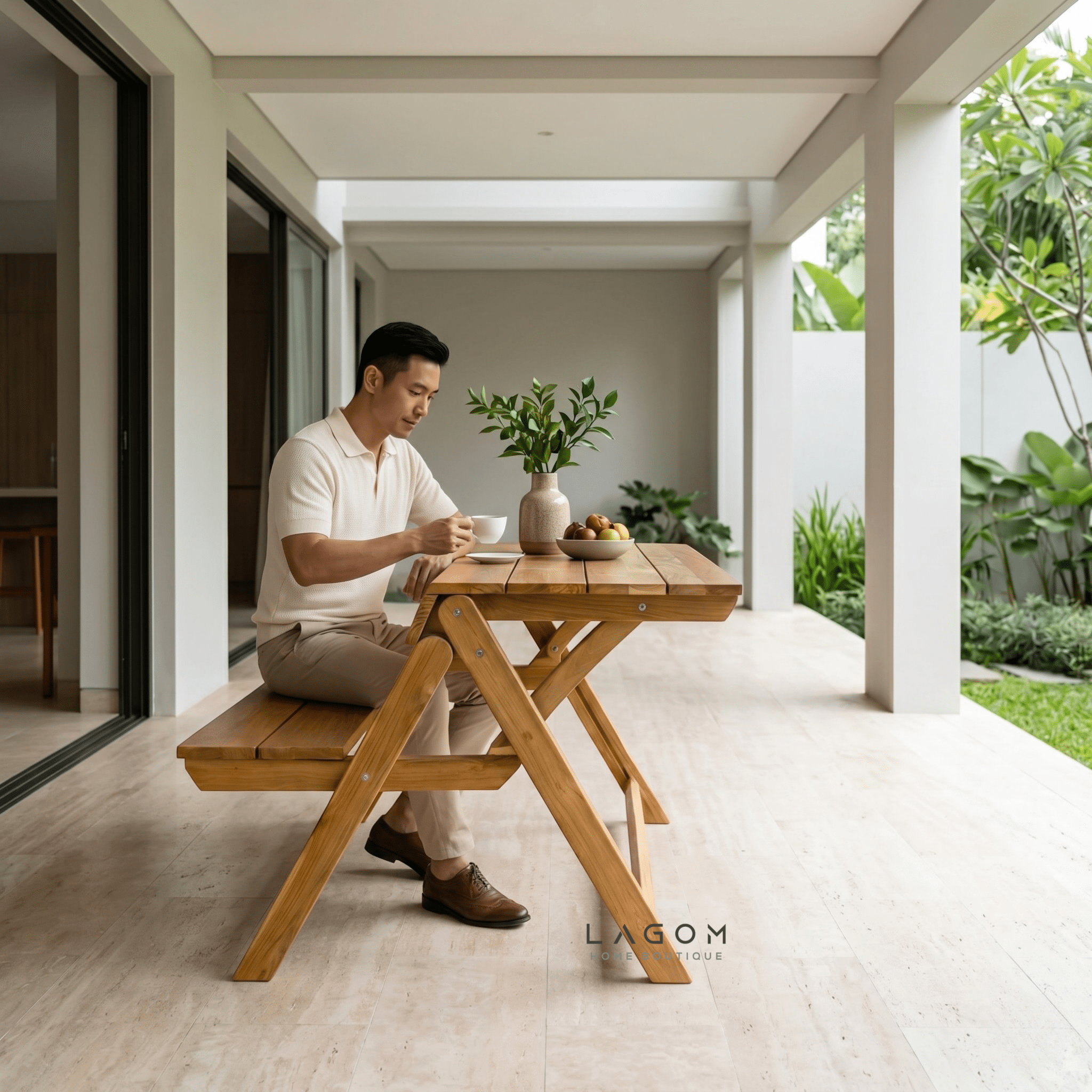 Foldable Outdoor Table with Built-In Bench — Quality Reclaimed Teak Wood-Outdoor Table-Lagom Home Boutique