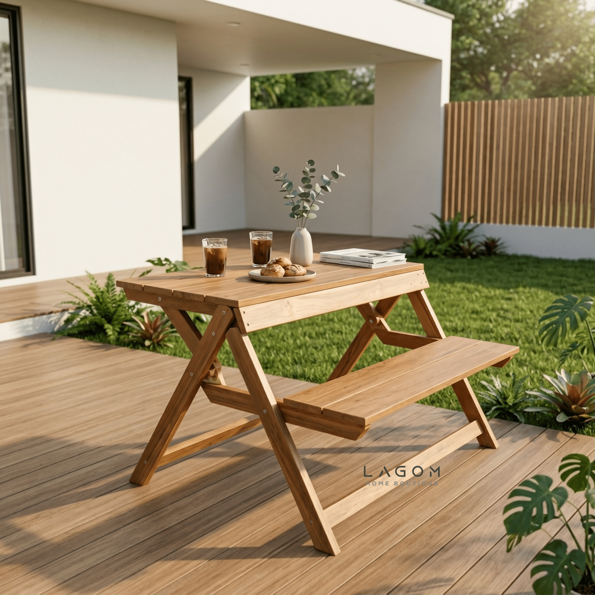 Foldable Outdoor Table with Built-In Bench — Quality Reclaimed Teak Wood-Outdoor Table-Lagom Home Boutique