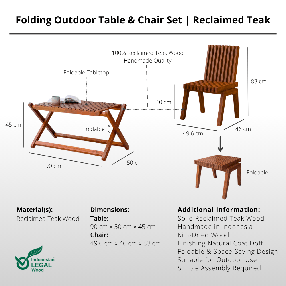 Folding Outdoor Table & Chair Set | Solid Reclaimed Teak-Outdoor Table Set-Lagom Home Boutique