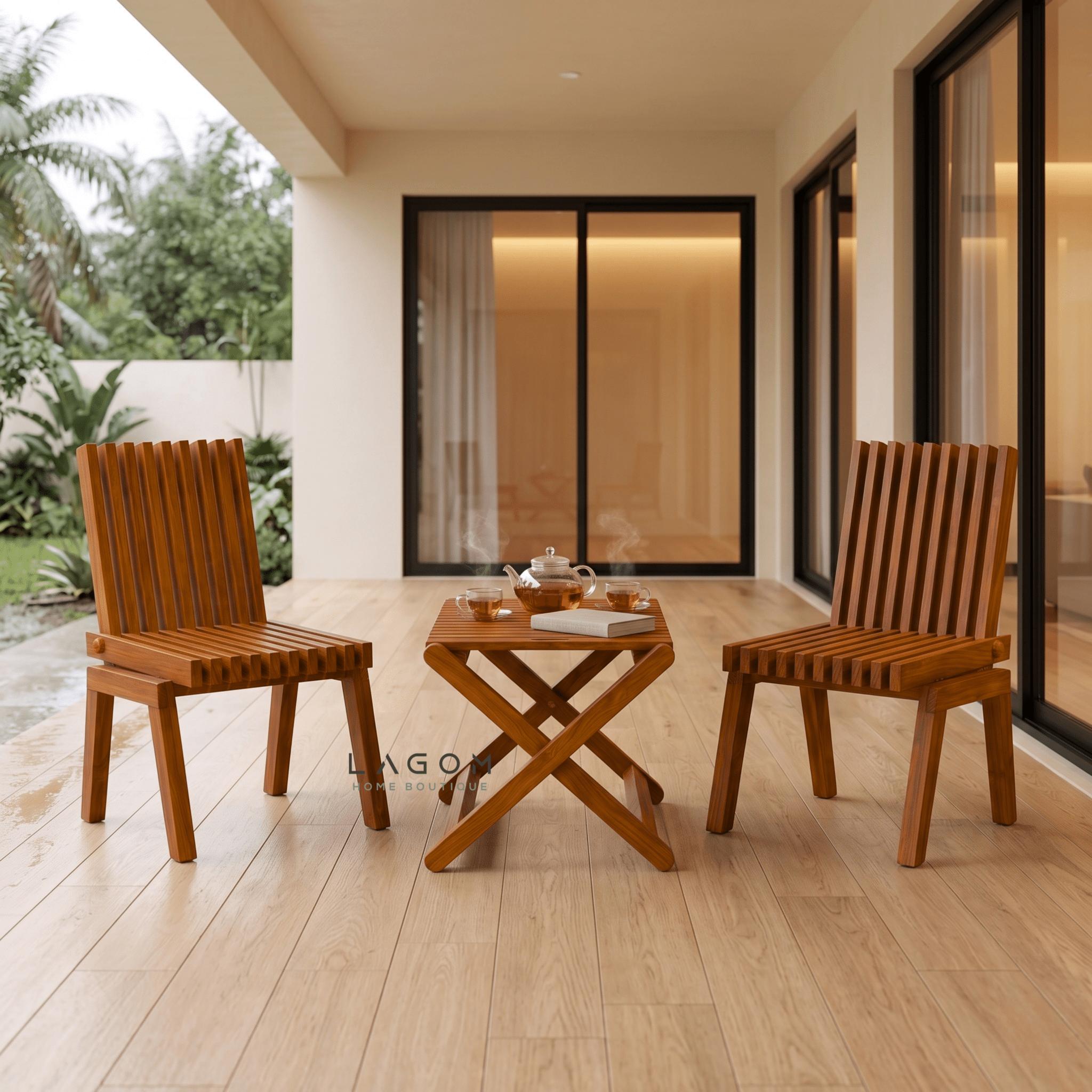 Folding Outdoor Table & Chair Set | Solid Reclaimed Teak-Outdoor Table Set-Lagom Home Boutique