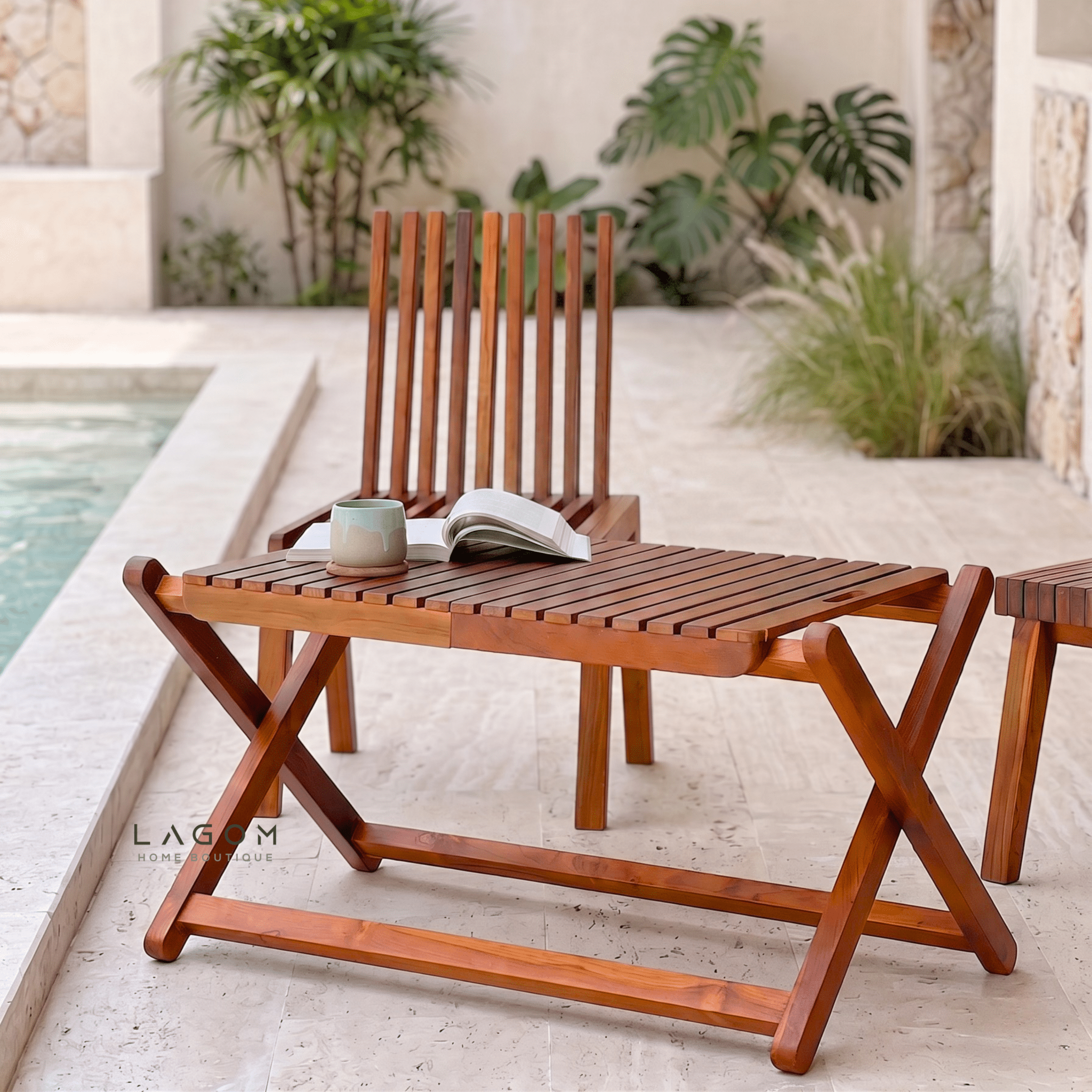 Folding Outdoor Table & Chair Set | Solid Reclaimed Teak-Outdoor Table Set-Lagom Home Boutique