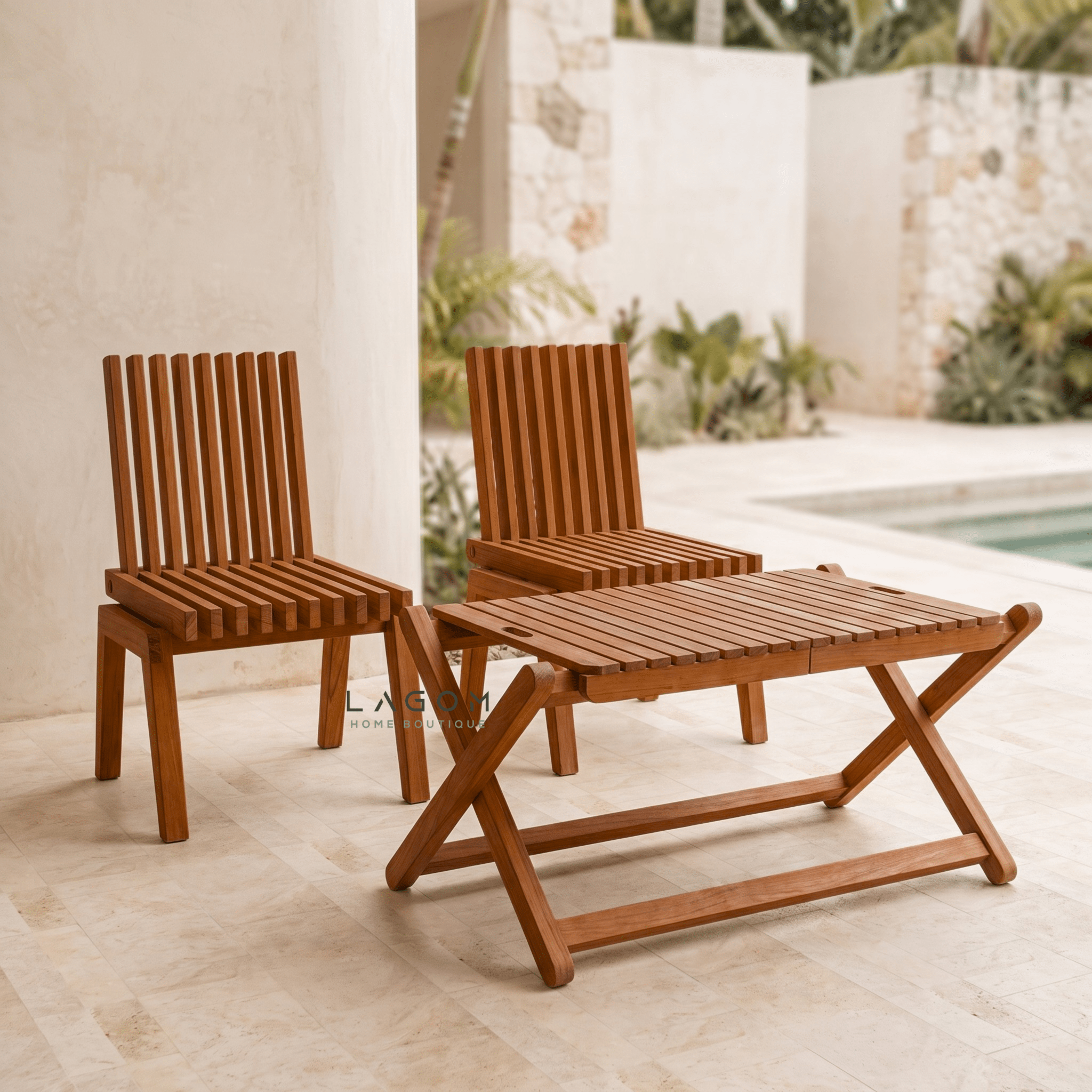 Folding Outdoor Table & Chair Set | Solid Reclaimed Teak-Outdoor Table Set-Lagom Home Boutique