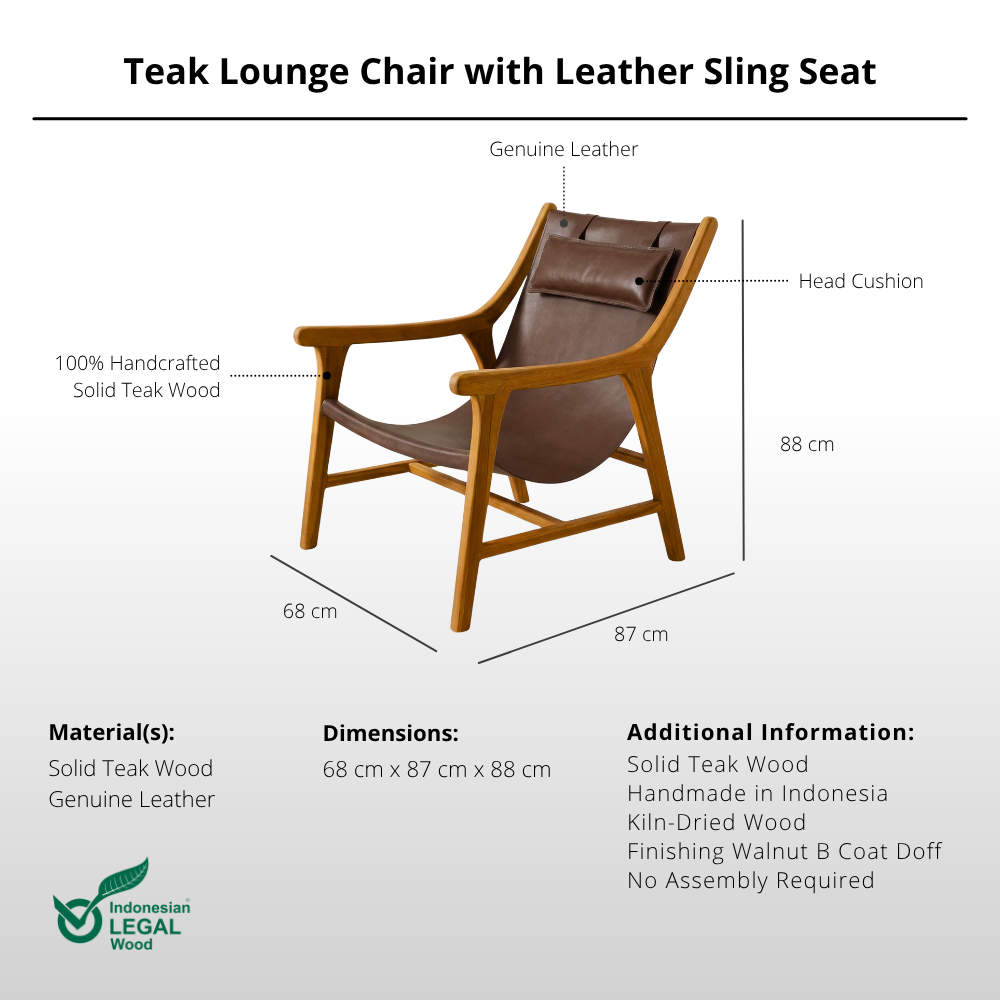 Teak Lounge Chair with Leather Sling Seat
