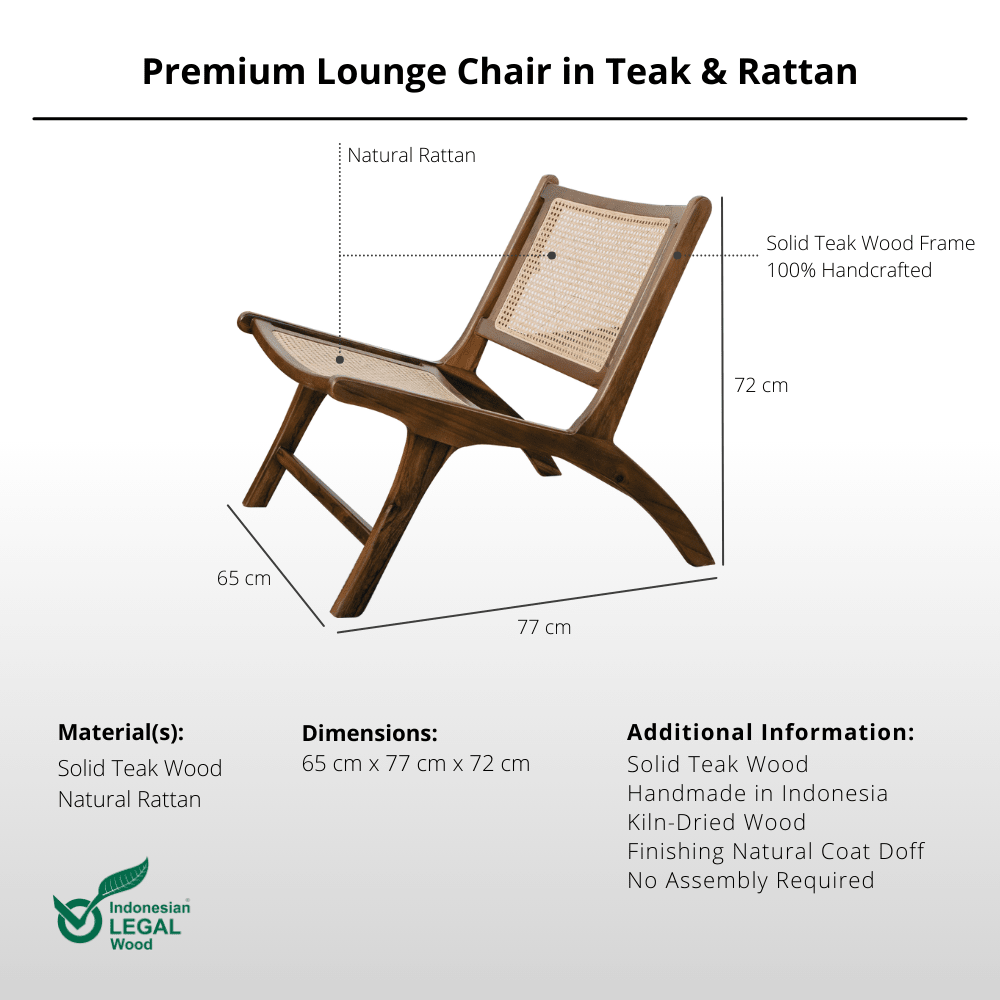 Lounge Chair in Teak & Rattan - Chair - Lagom Home Boutique