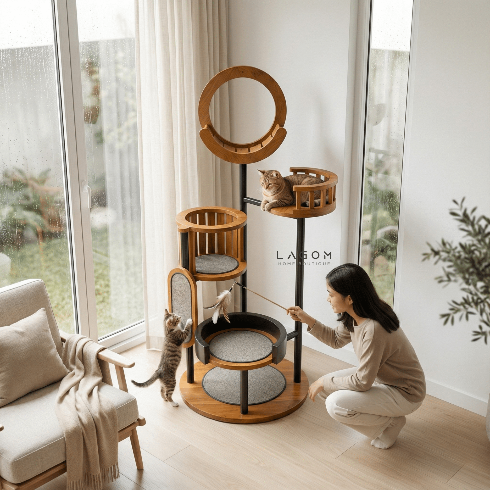 Luxury Cat Tree in Solid Teak Wood - Cat Tree - Lagom Home Boutique