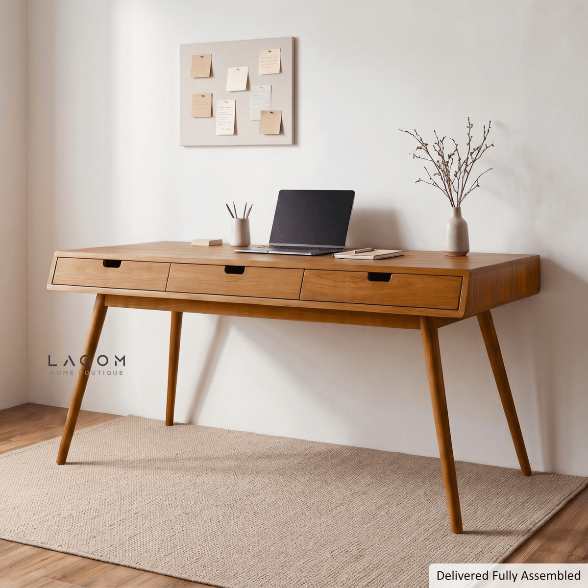 Minimalist Desk in Solid Teak Wood-Desk-Lagom Home Boutique