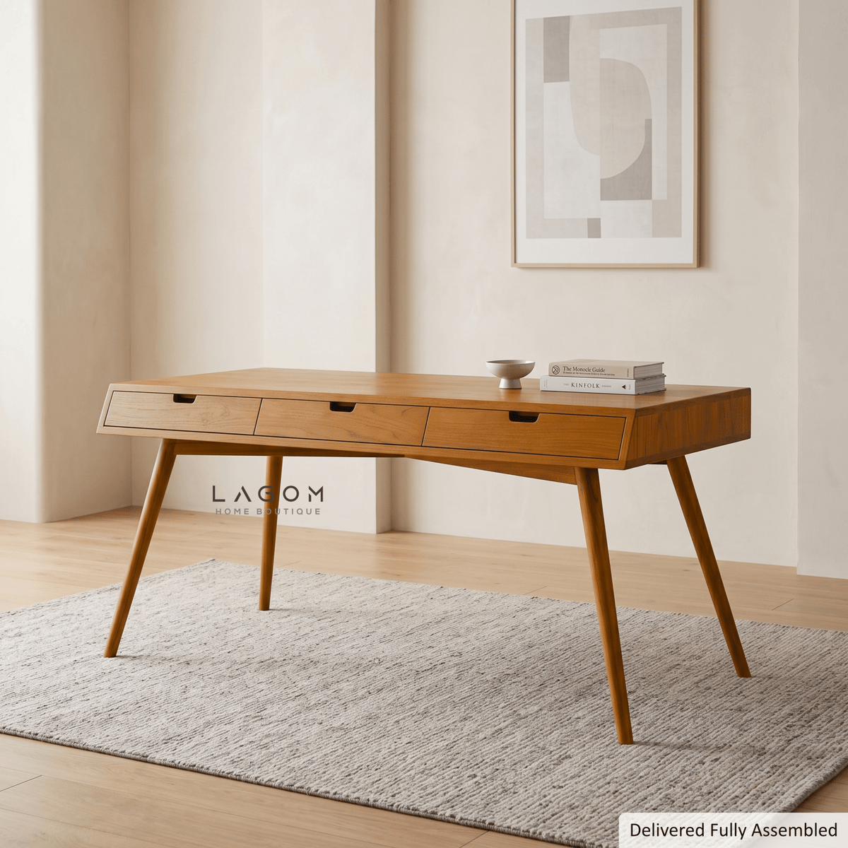 Minimalist Desk in Solid Teak Wood-Desk-Lagom Home Boutique