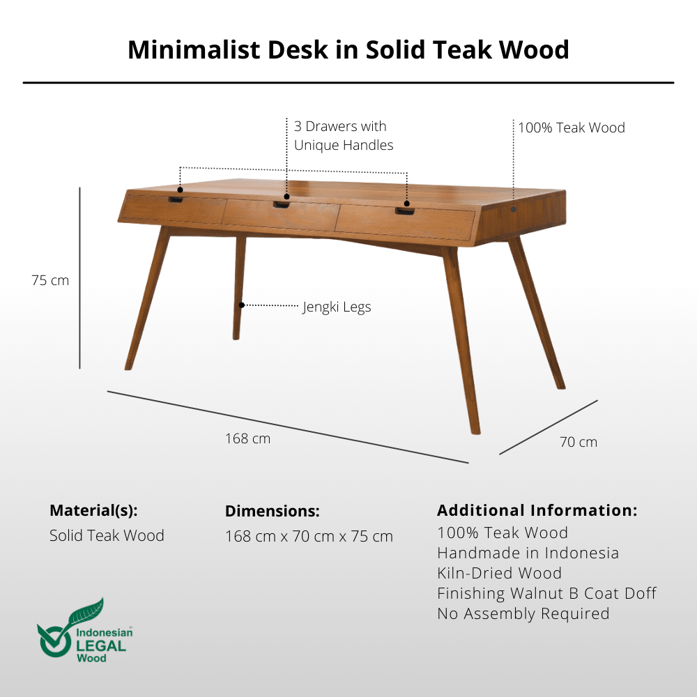 Minimalist Desk in Solid Teak Wood - Desk - Lagom Home Boutique