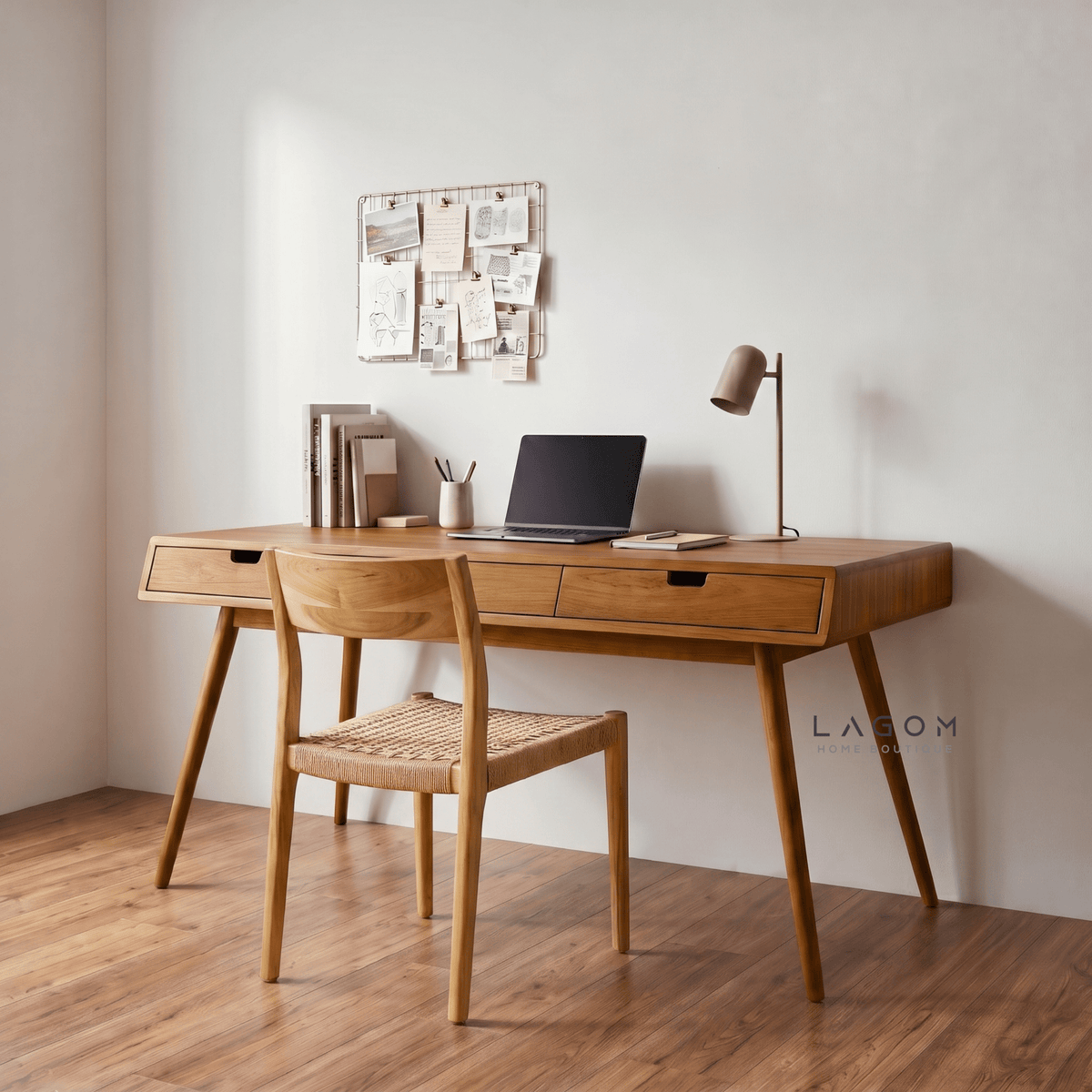 Minimalist Desk in Solid Teak Wood-Desk-Lagom Home Boutique