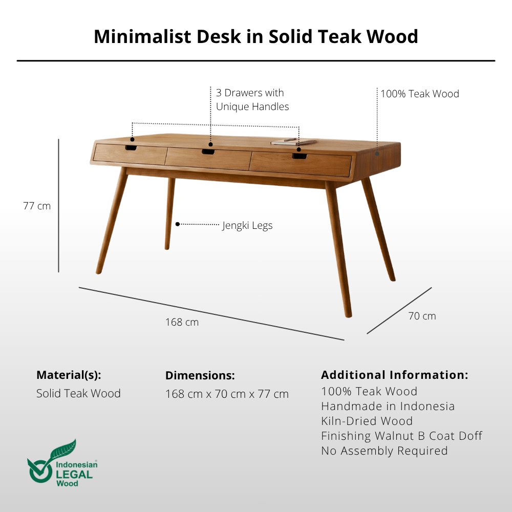 Minimalist Desk in Solid Teak Wood-Desk-Lagom Home Boutique