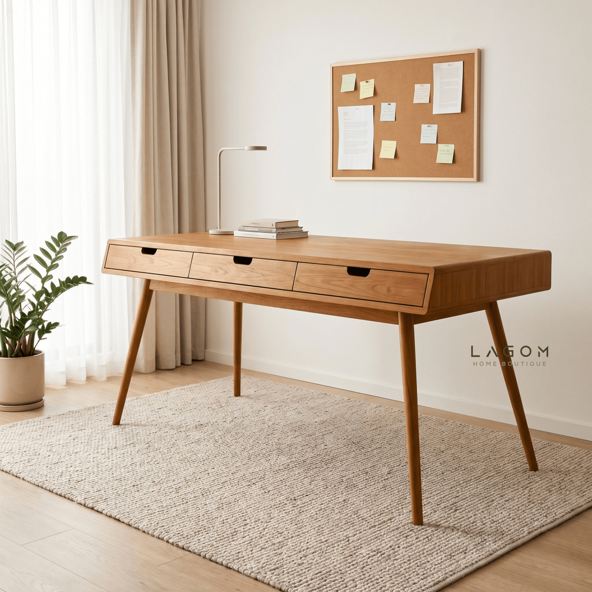 Minimalist Desk in Solid Teak Wood-Desk-Lagom Home Boutique