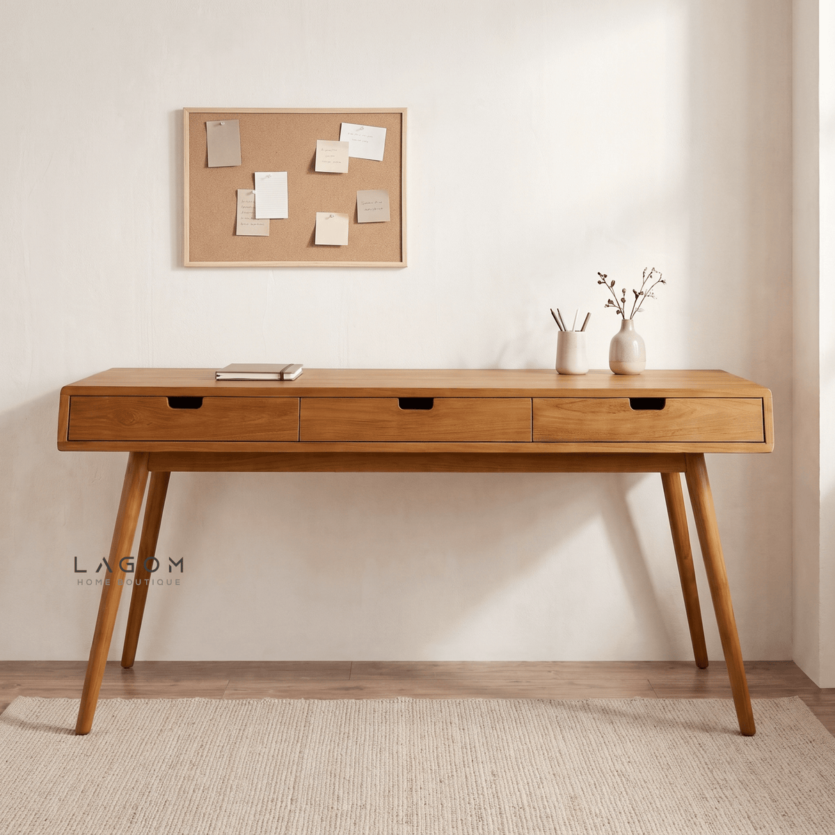 Minimalist Desk in Solid Teak Wood-Desk-Lagom Home Boutique