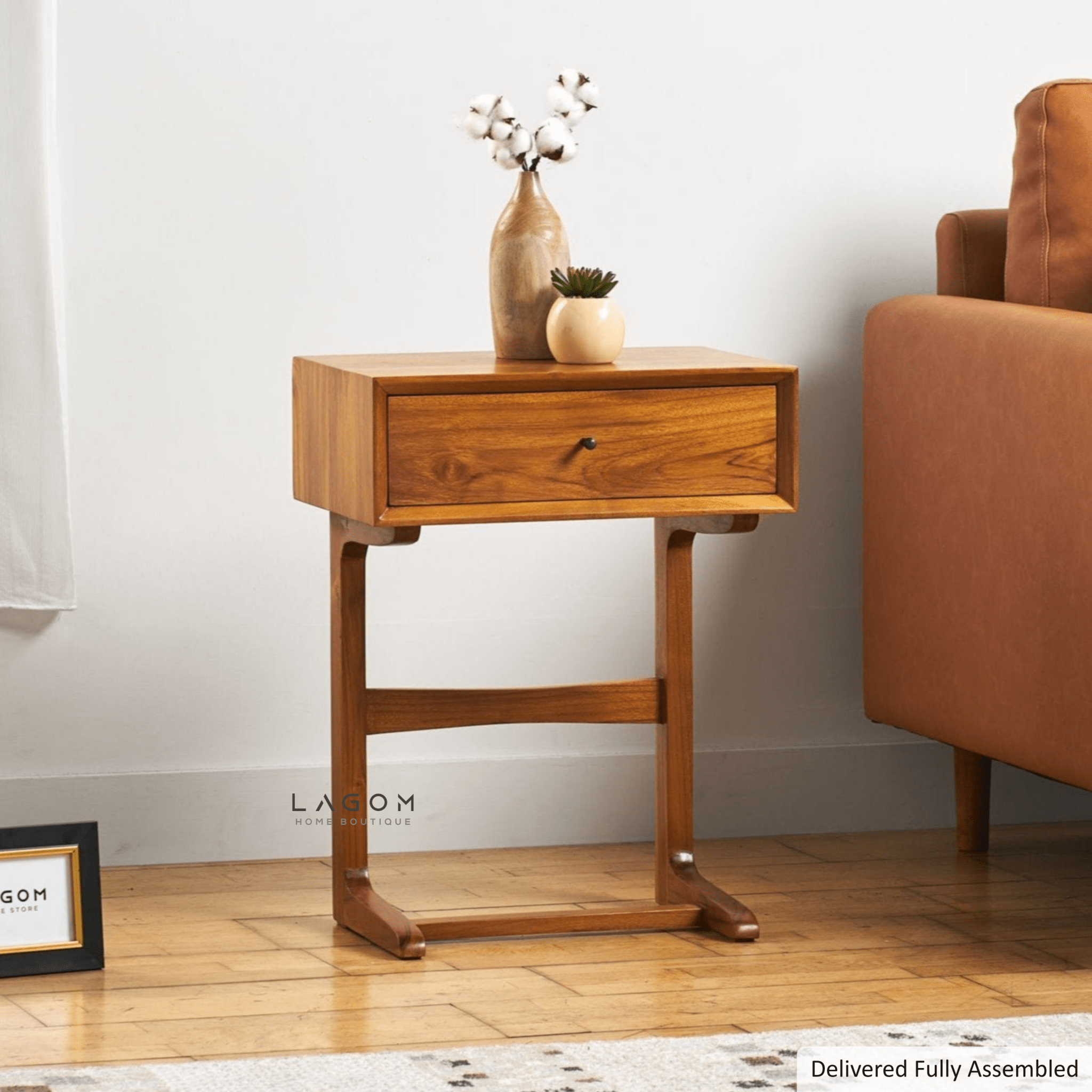 Minimalist Teak Bedside Table with Drawer - Side Table - Lagom Home Boutique