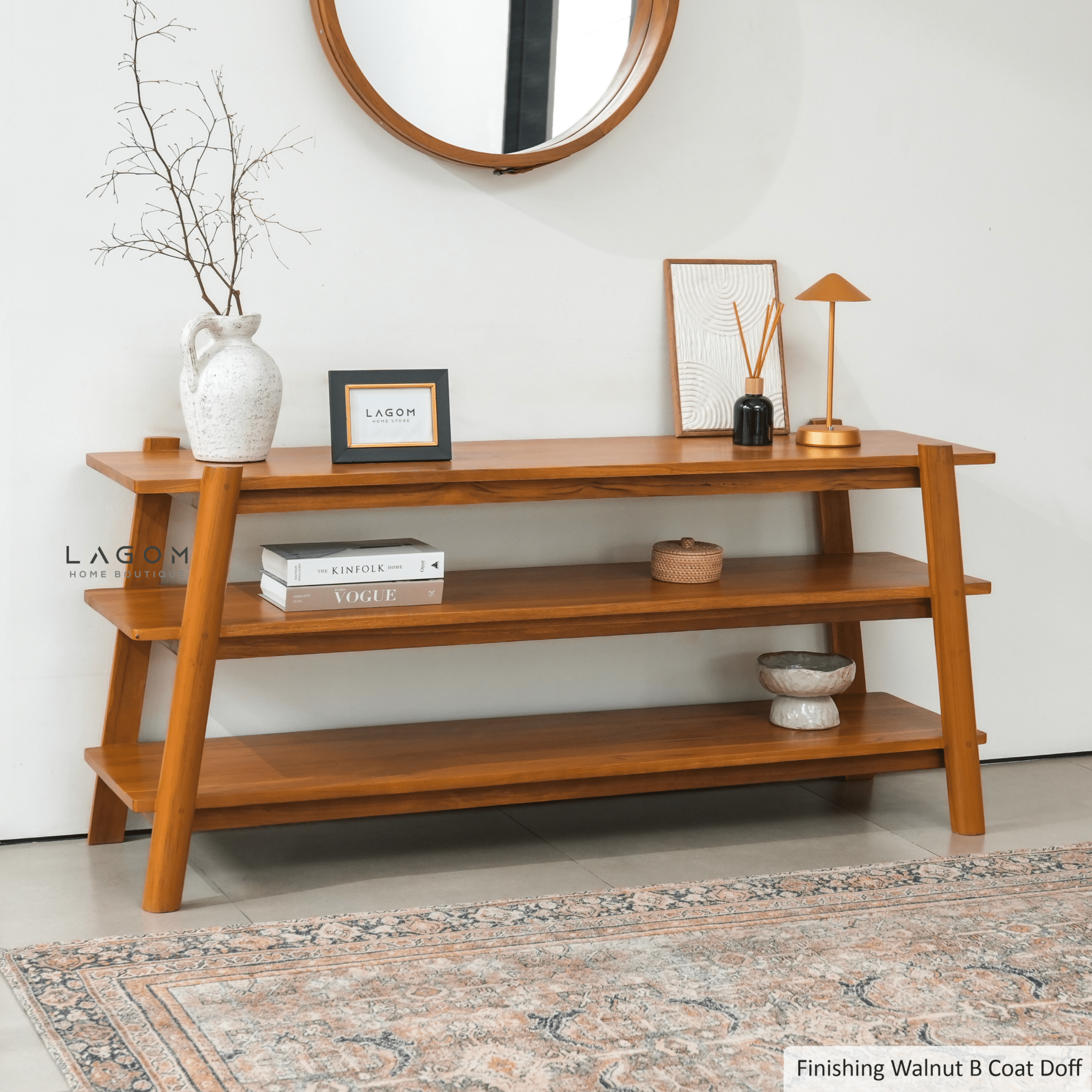 Minimalist Teak Console Table with 3 Shelves - Console Table - Lagom Home Boutique