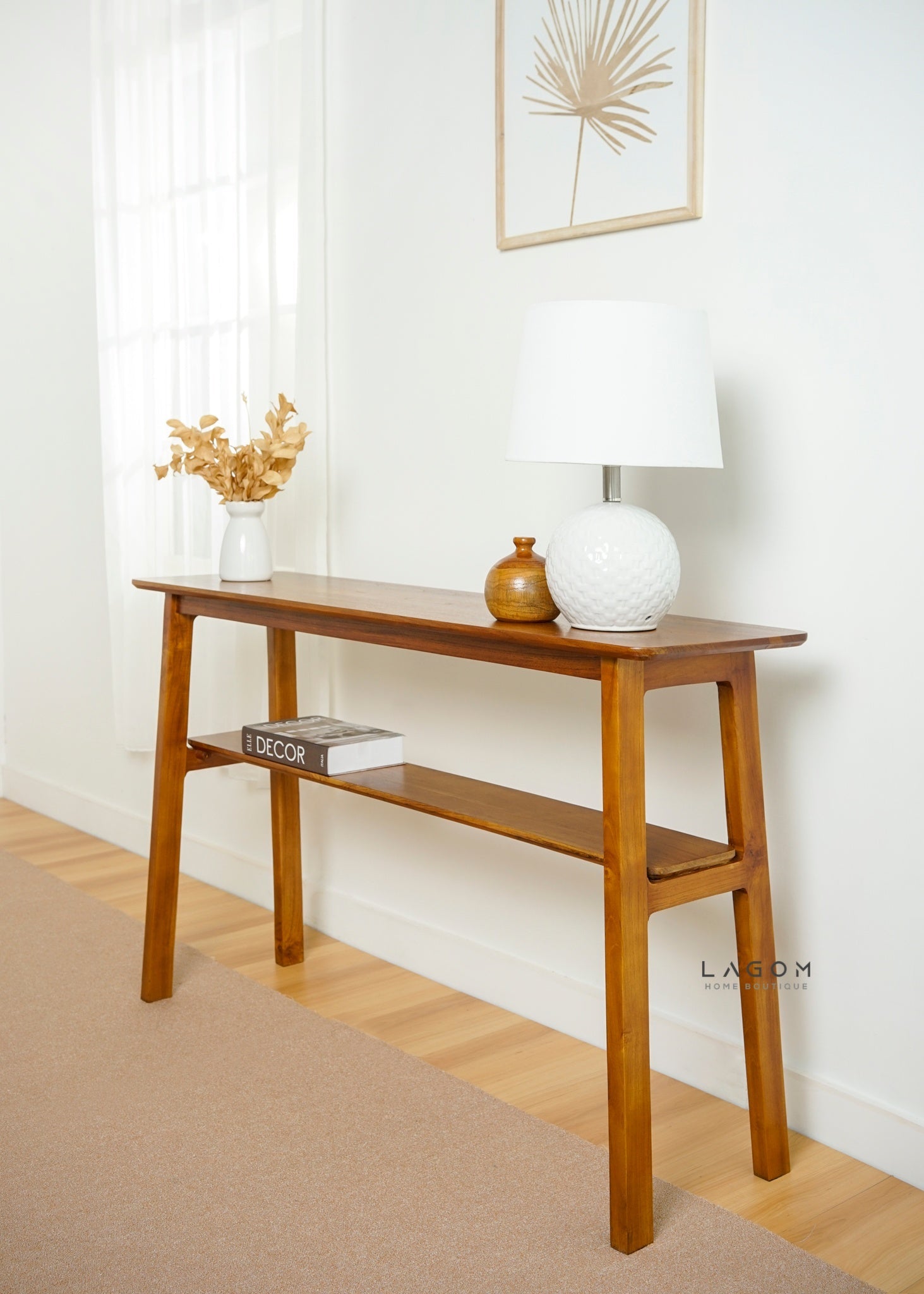 Minimalist Teak Console Table with Extra Shelf - Console Table - Lagom Home Boutique
