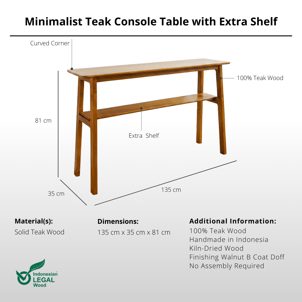 Minimalist Teak Console Table with Extra Shelf - Console Table - Lagom Home Boutique