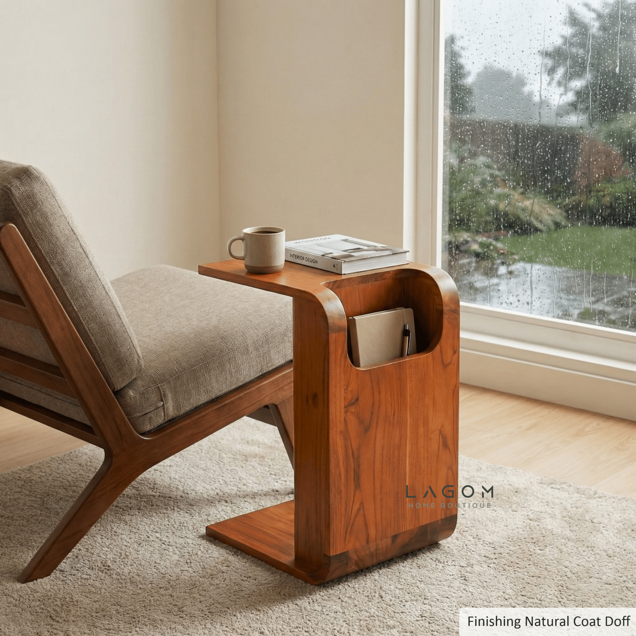 Minimalist Teak Side Table with Open Storage - Side Table - Lagom Home Boutique