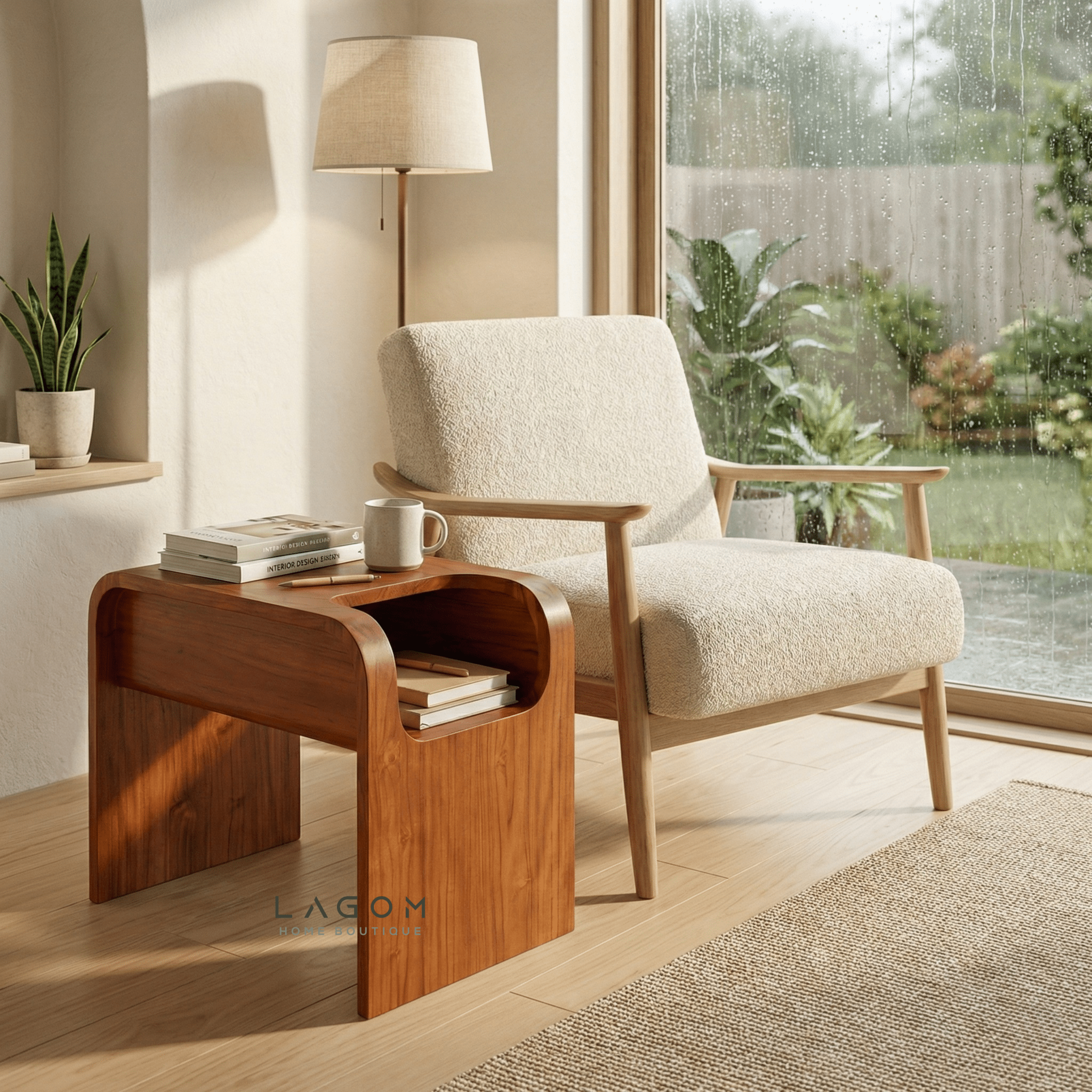 Minimalist Teak Side Table with Open Storage - Side Table - Lagom Home Boutique