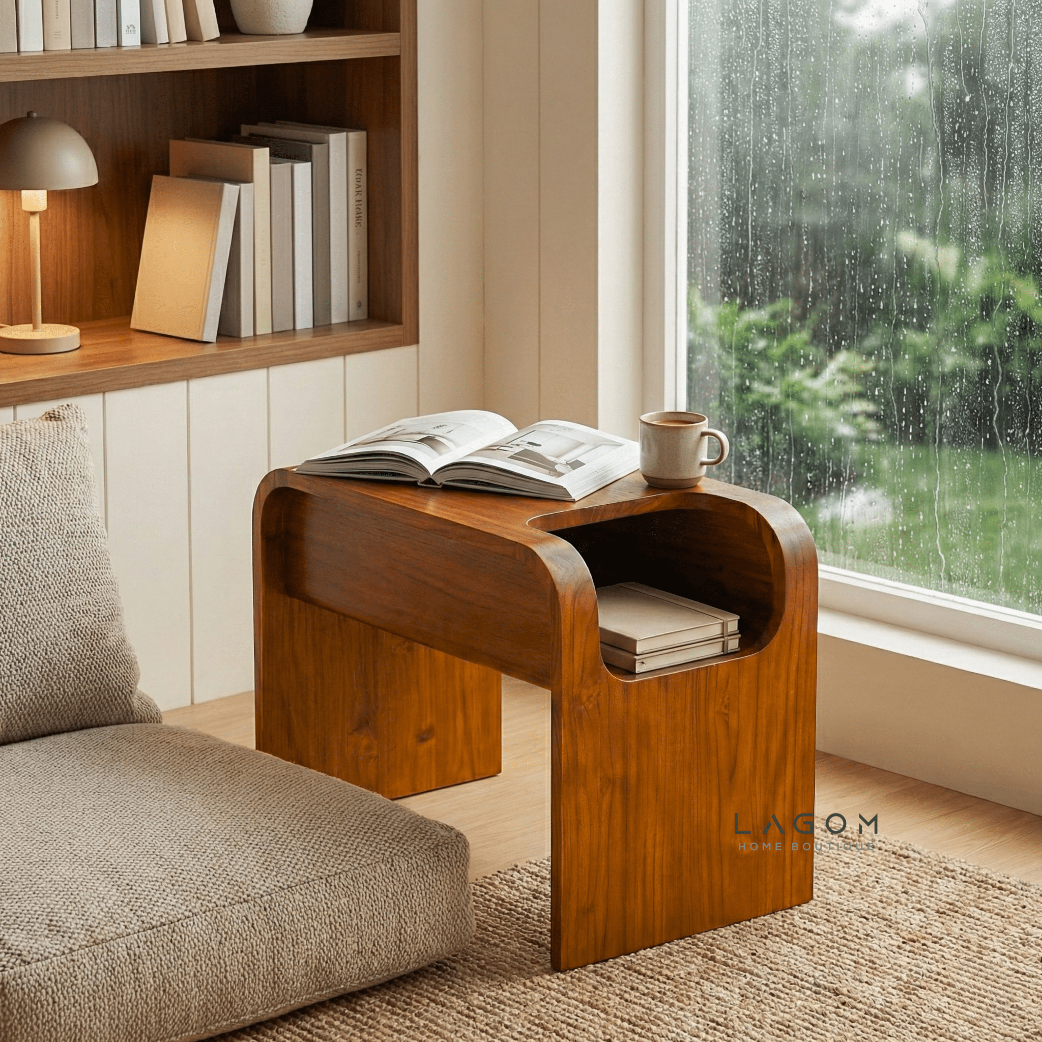 Minimalist Teak Side Table with Open Storage - Side Table - Lagom Home Boutique